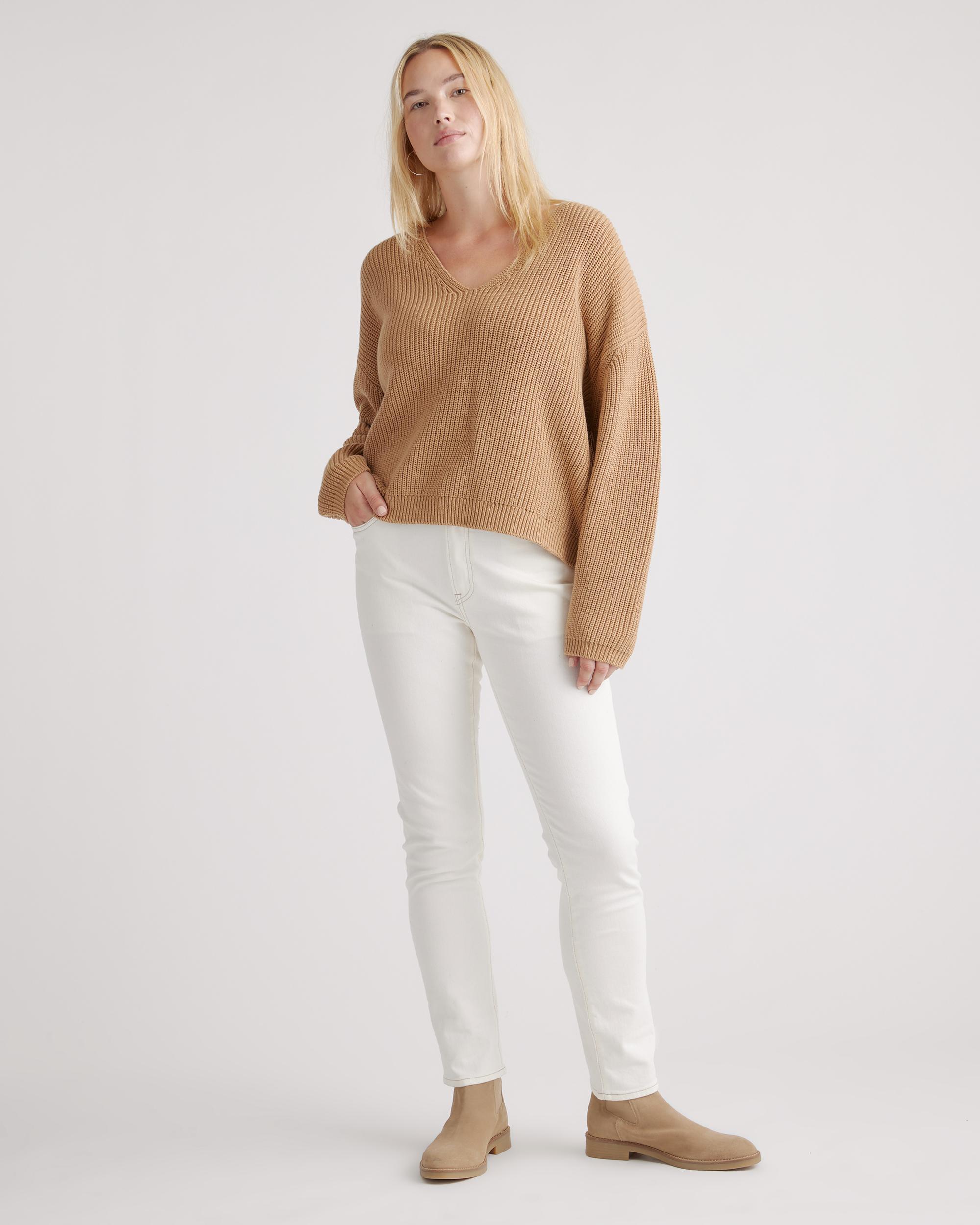 Quince | Women's Fisherman V-Neck Sweater Size XS, Organic Cotton Product Image