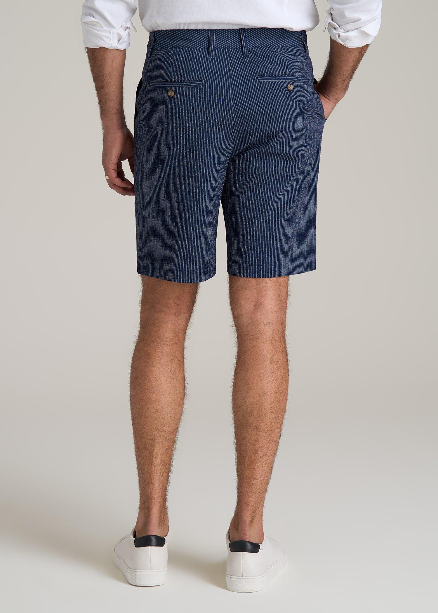 Seersucker Shorts for Tall Men in Navy and Off White Stripe Product Image