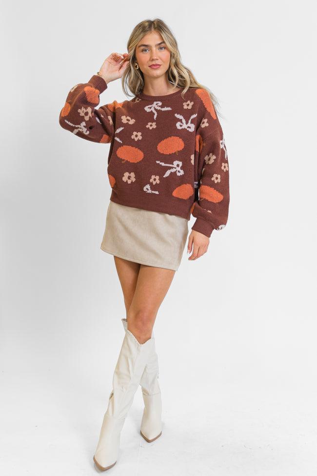 Pumpkin Spice Bliss Rust Bow Sweater FINAL SALE Product Image