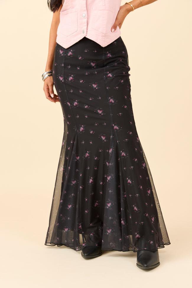 Anna Marie Black Floral Knit Maxi Skirt Product Image