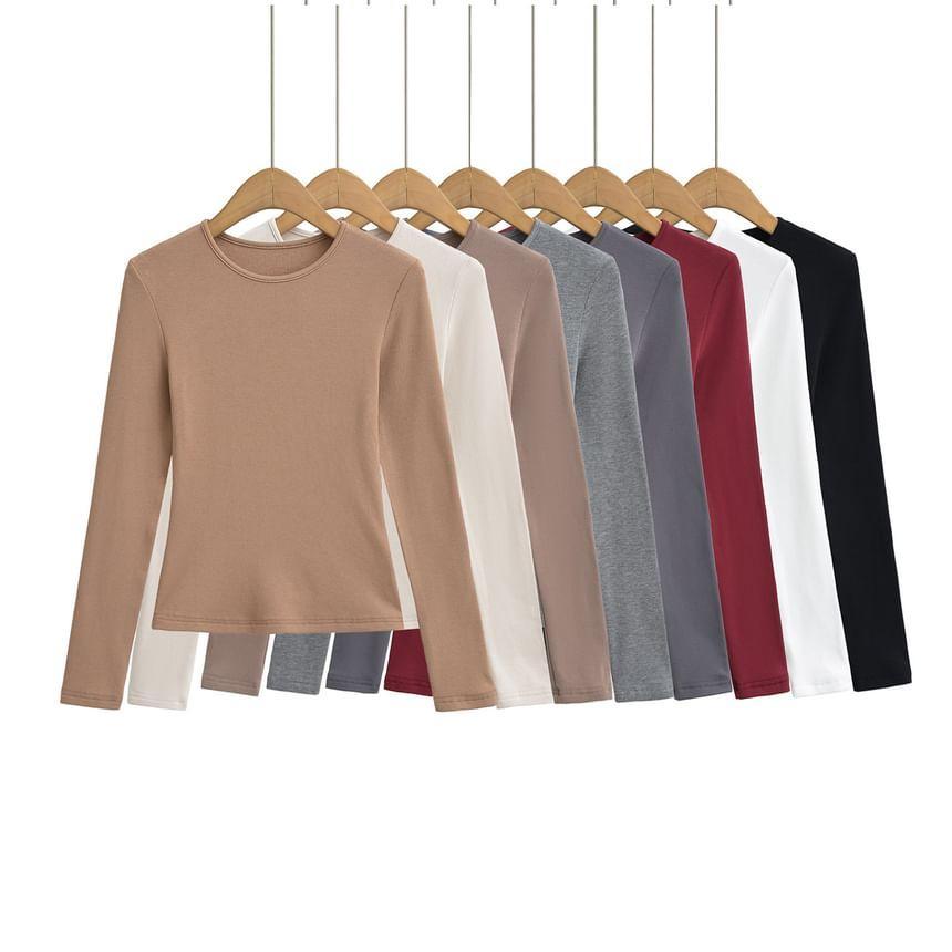 Long Sleeve Crew Neck Plain Slim Fit T-Shirt Product Image