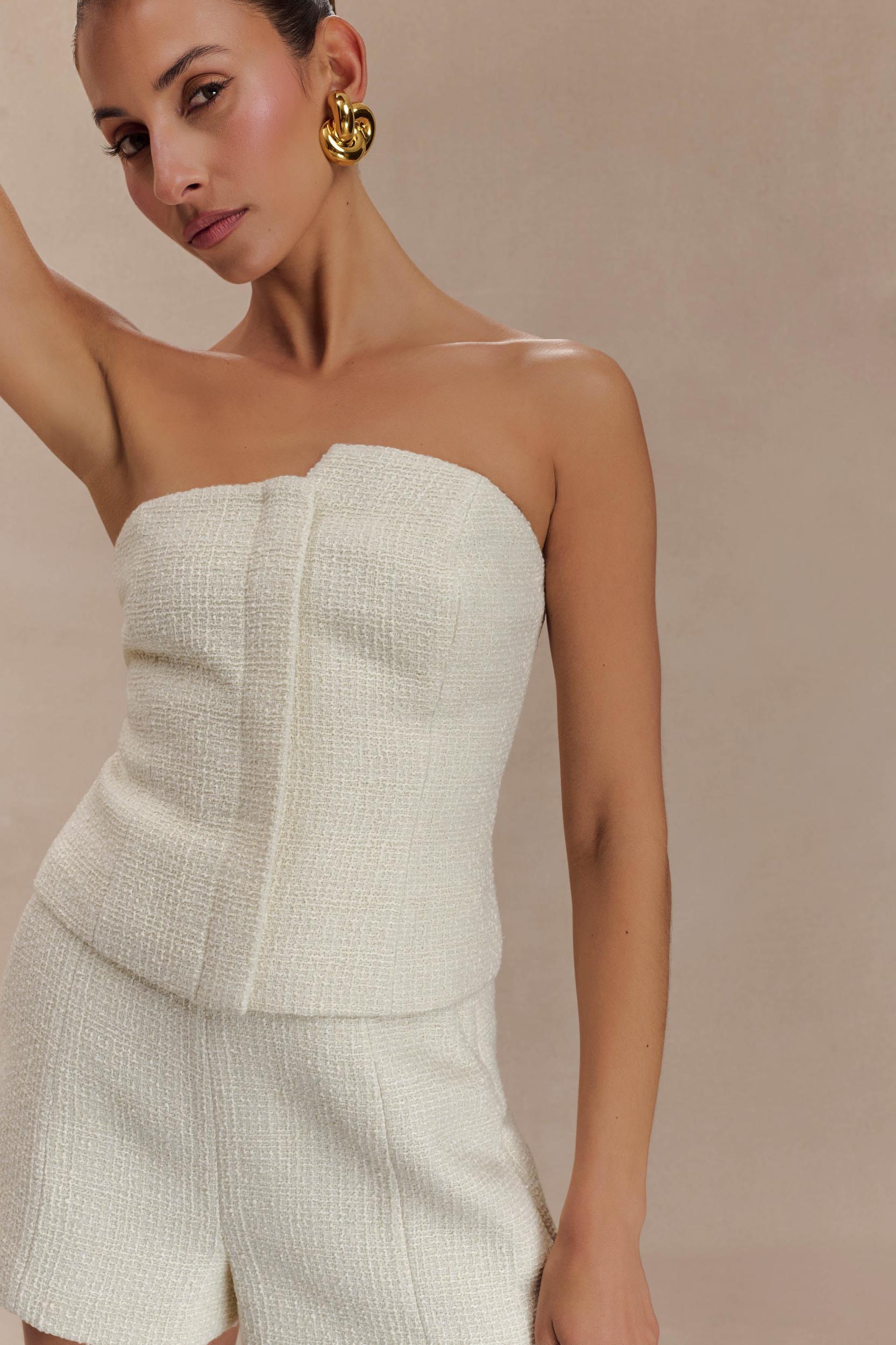 Parker Boucle Strapless Asymmetric Top - Ivory Product Image