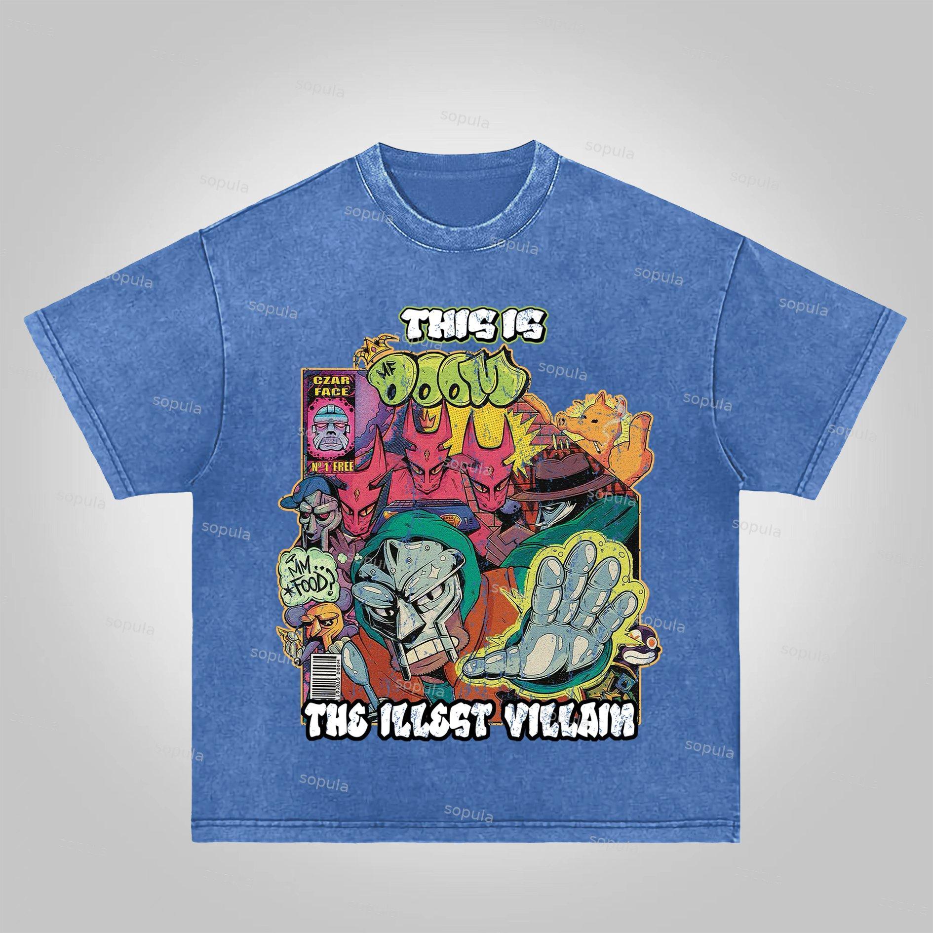 Sopula Vintage The Illest Villain Mf Doom Graphic Print Acid Washed T-Shirt Product Image