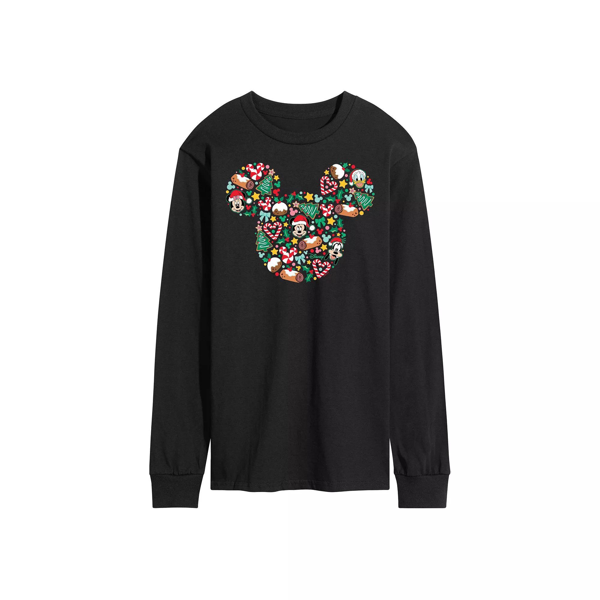 Disney's Men's Mickey Mouse Silhouette Christmas Long-sleeved Tee, Size: Large, Blue Product Image