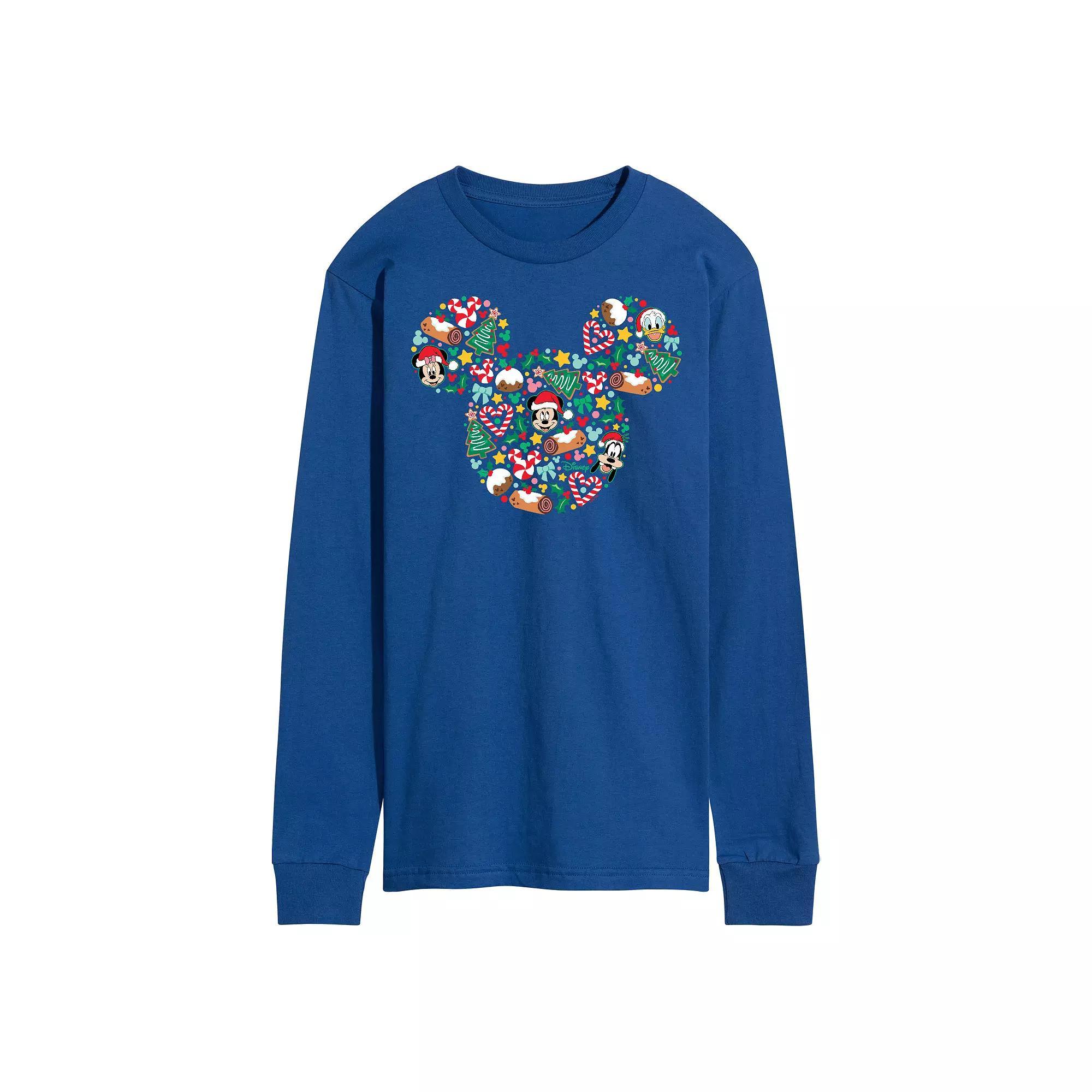 Disney's Men's Mickey Mouse Silhouette Christmas Long-sleeved Tee, Size: Large, Blue Product Image