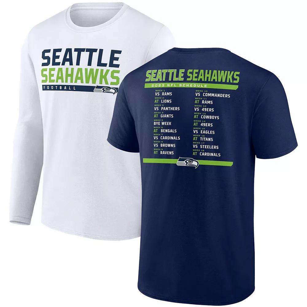 Men's Fanatics Branded College Navy/White Seattle Seahawks Two-Pack 2023 Schedule T-Shirt Combo Set, Size: 4XL, Blue Product Image
