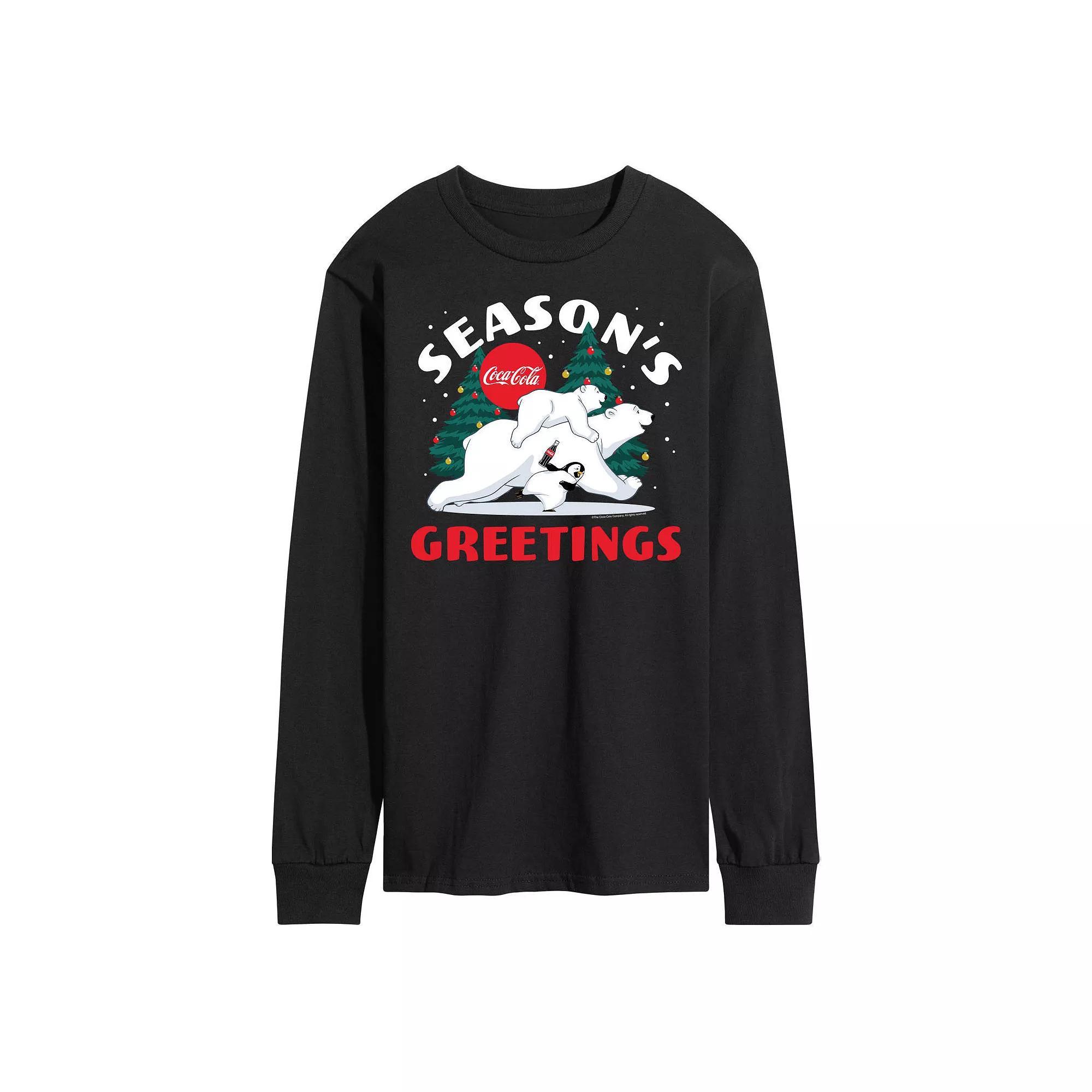 Mens CocaCola Seasons Greetings Long Sleeve Graphic Tee Blue Product Image