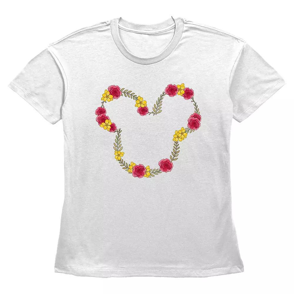 Disney's Mickey Mouse June Floral Wreath Women's Graphic Tee, Size: Medium, White Product Image