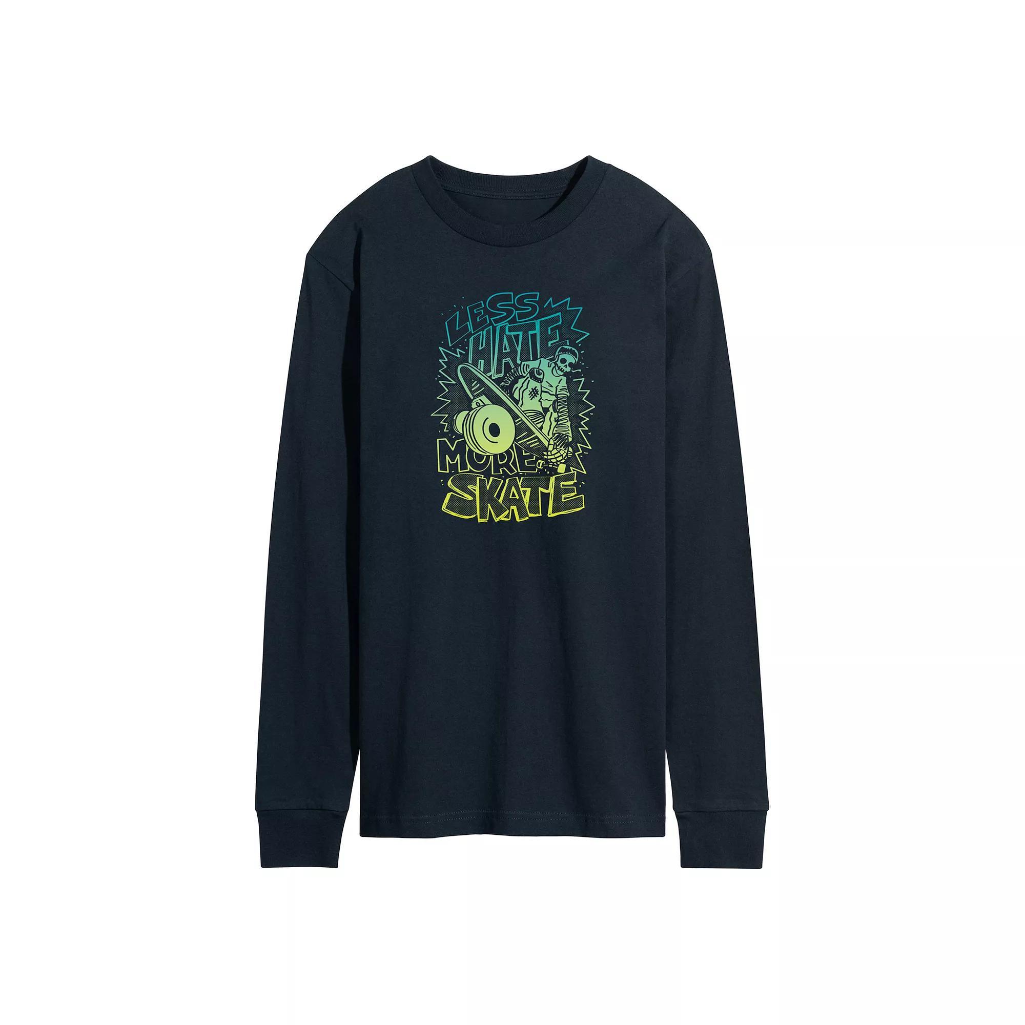 Mens Retro Less Hate More Skate Long Sleeve Graphic Tee Blue Product Image