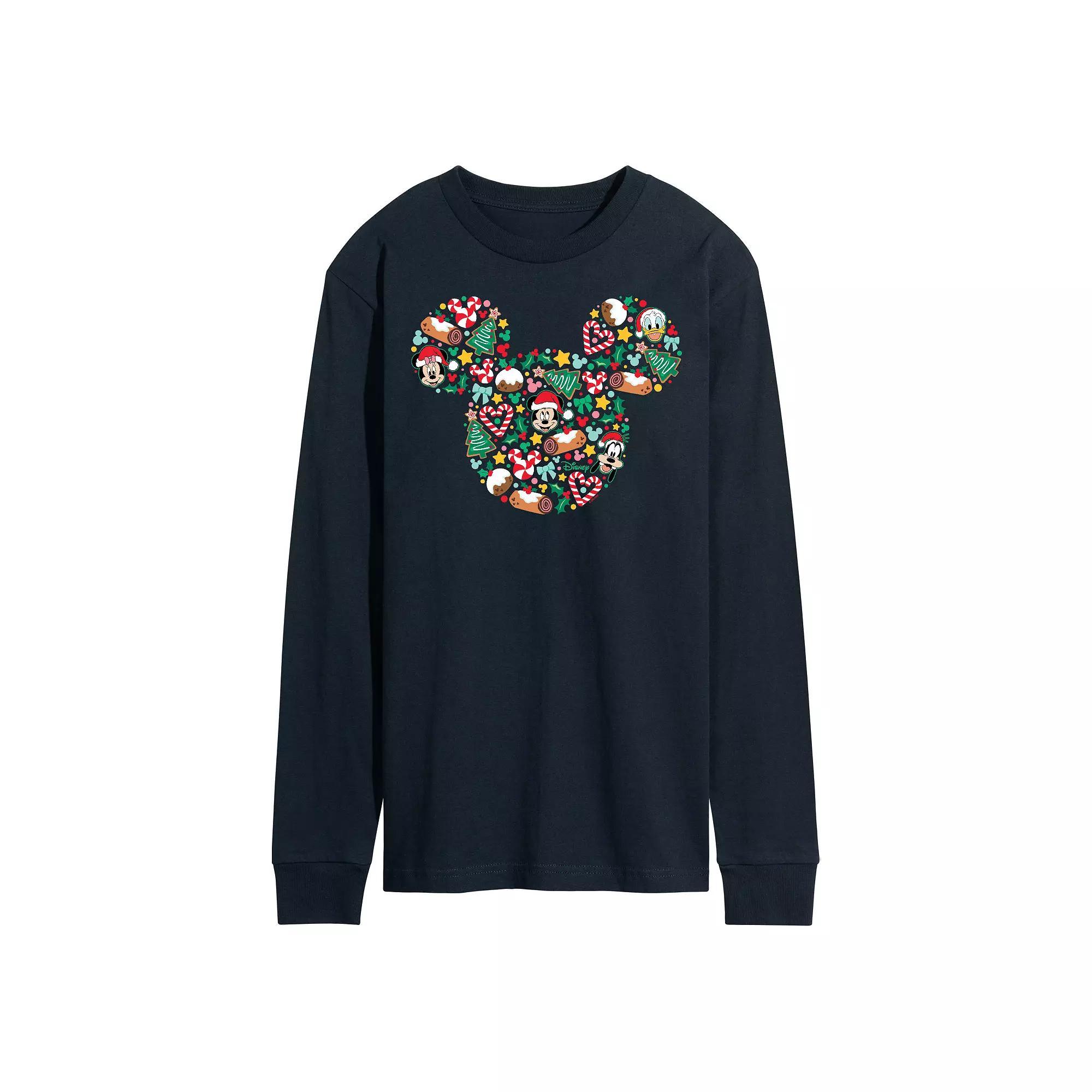 Disney's Men's Mickey Mouse Silhouette Christmas Long-sleeved Tee, Size: Large, Blue Product Image