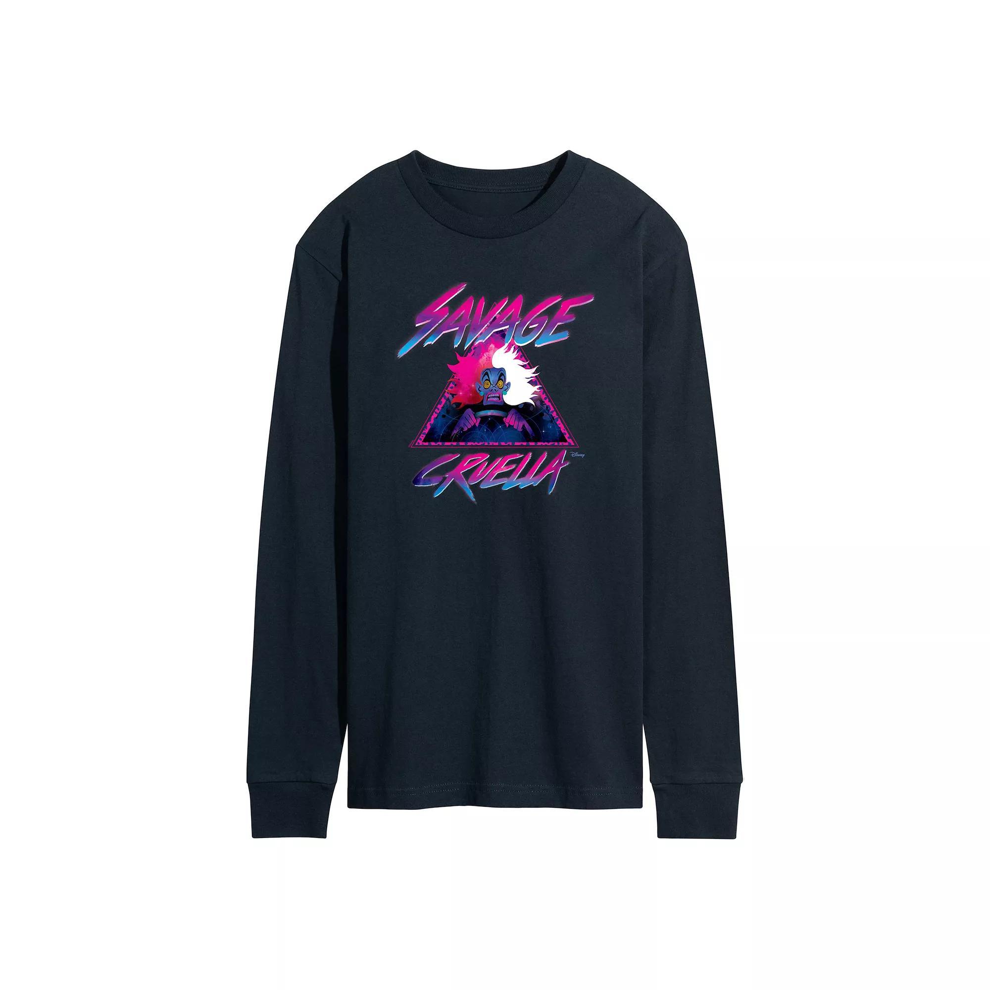 Disney Villains 101 Dalmatians Cruella Deville Mens Savage Long Sleeve Graphic Tee Blue Product Image