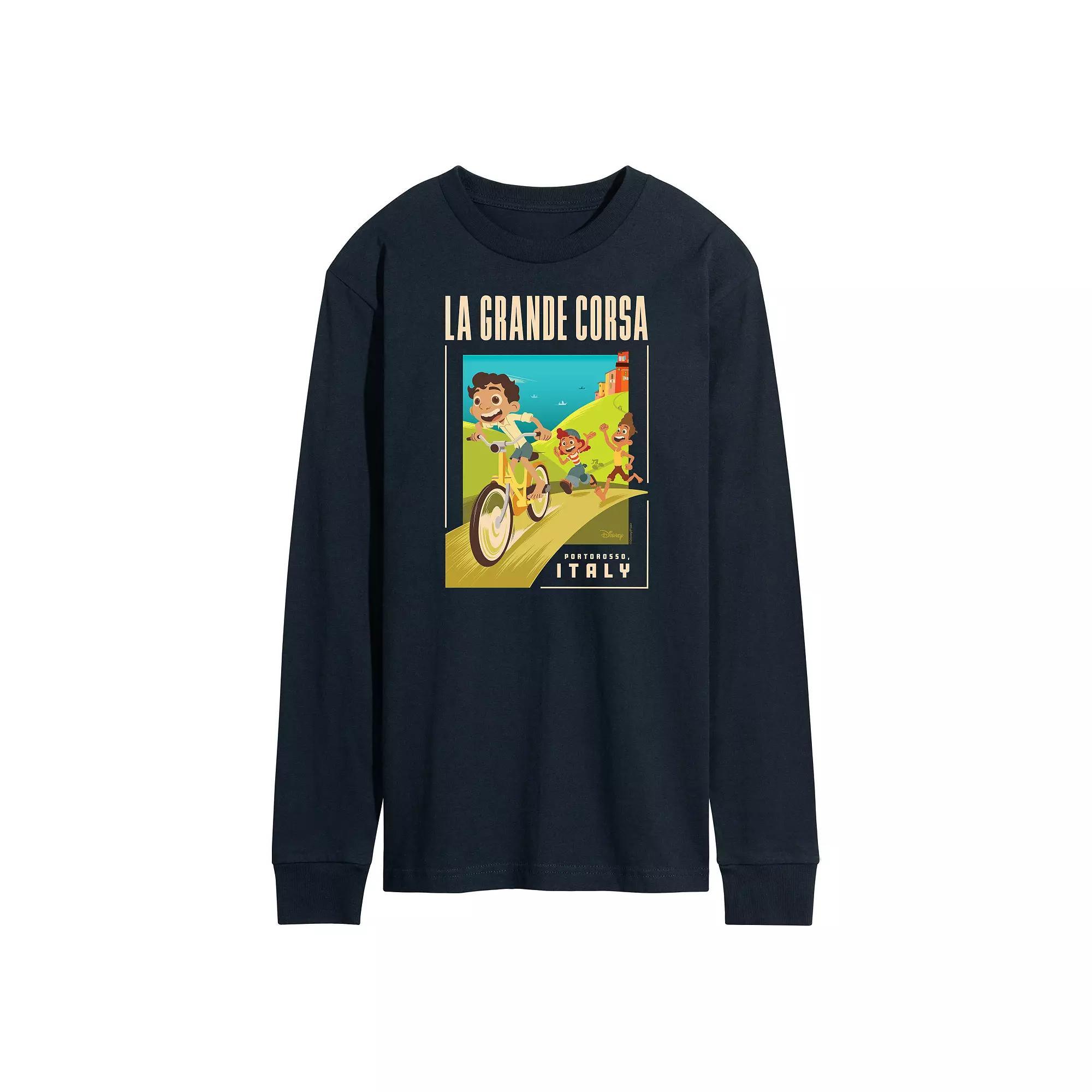 Disneys Luca Mens La Grande Long Sleeve Graphic Tee Blue Product Image