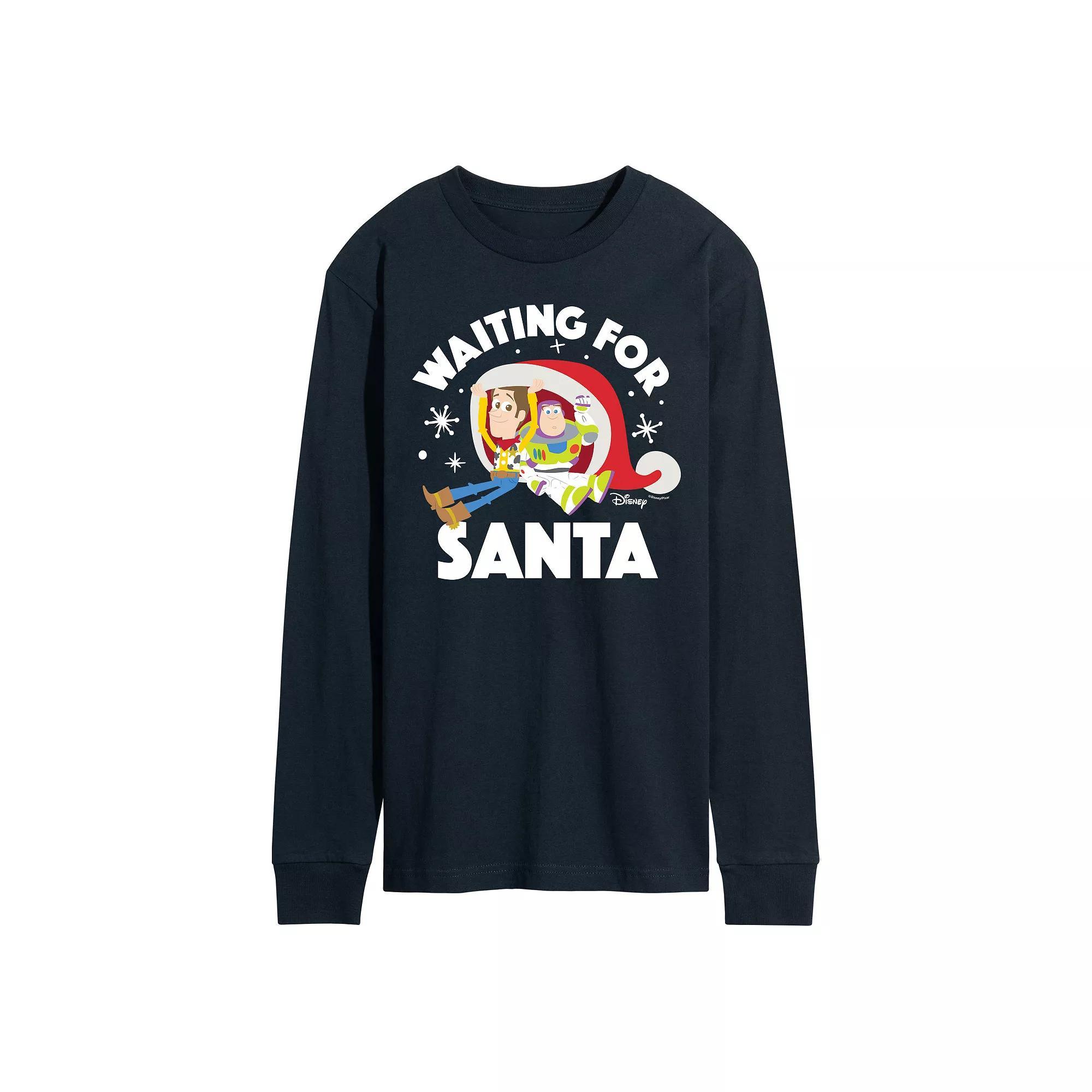 Disney / Pixars Toy Story Woody & Buzz Lightyear Mens Waiting For Santa Long Sleeve Graphic Tee Blue Product Image