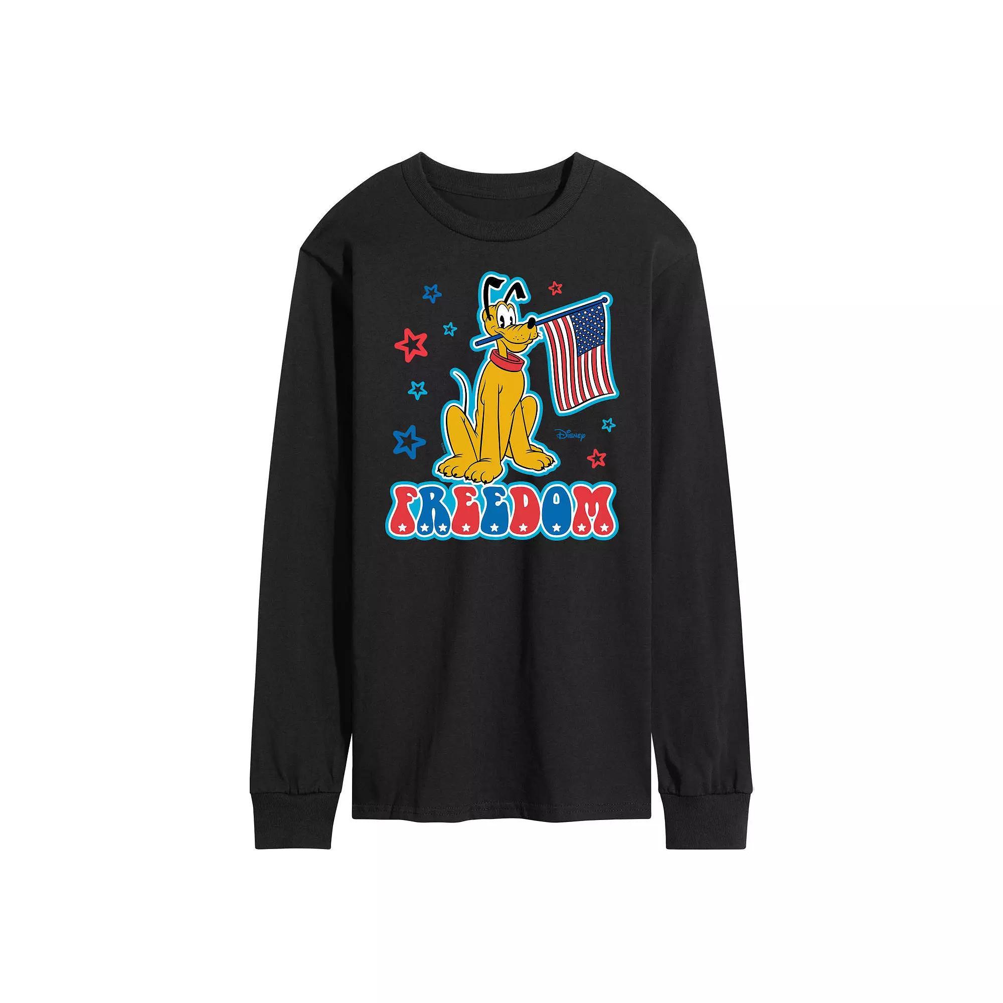 Disneys Pluto Mens Freedom Long Sleeve Blue Product Image