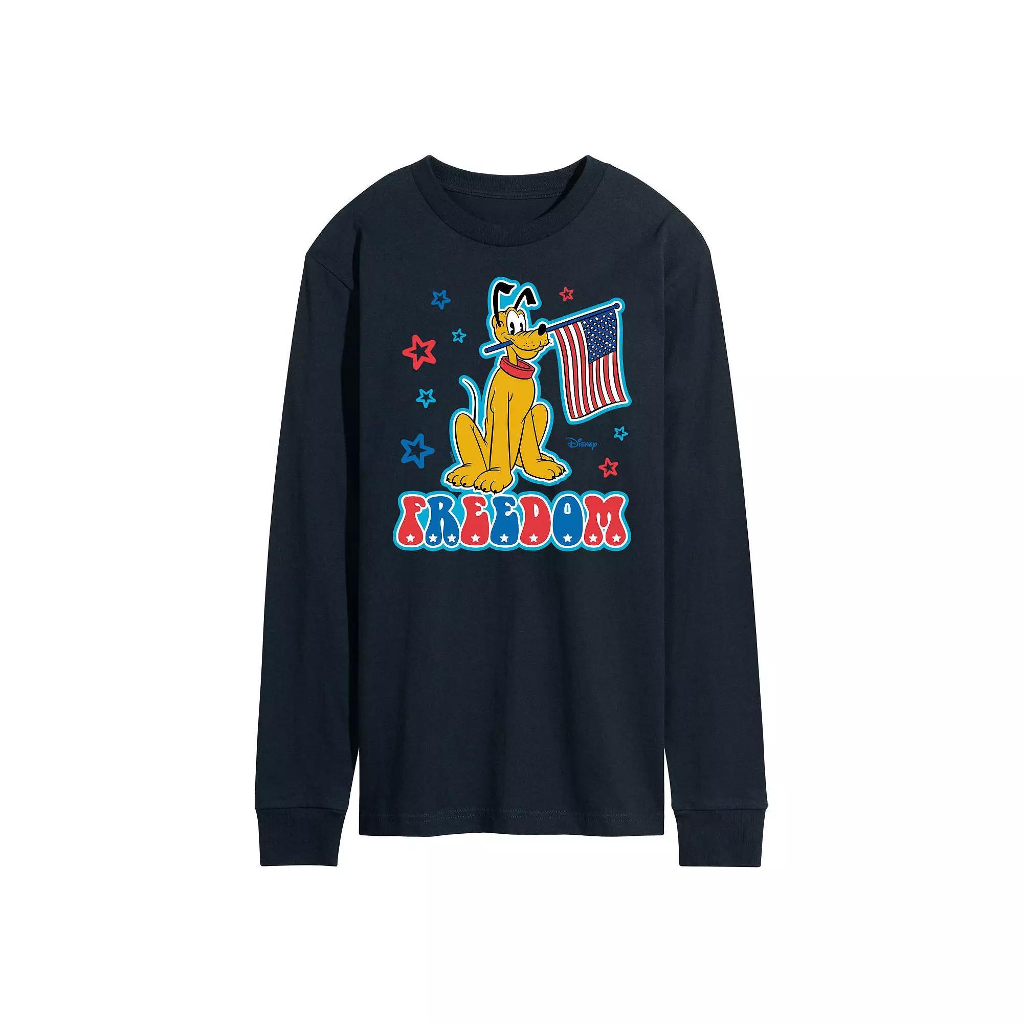Disneys Pluto Mens Freedom Long Sleeve Blue Product Image