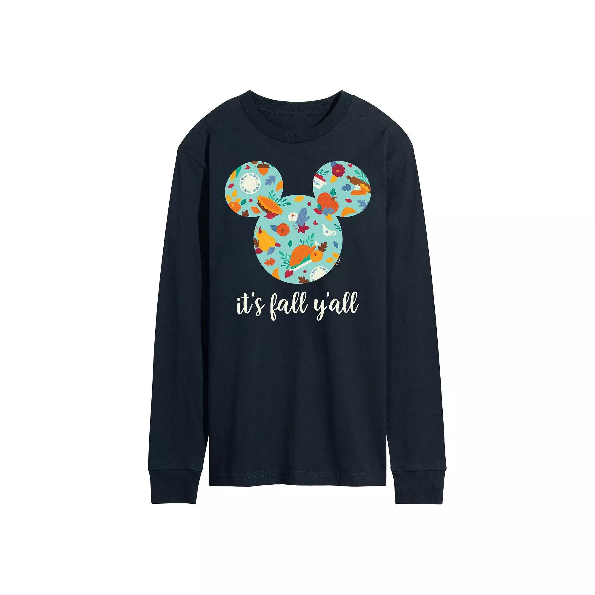 Disneys Its Fall Yall Long Sleeve Tee, Mens Blue Product Image