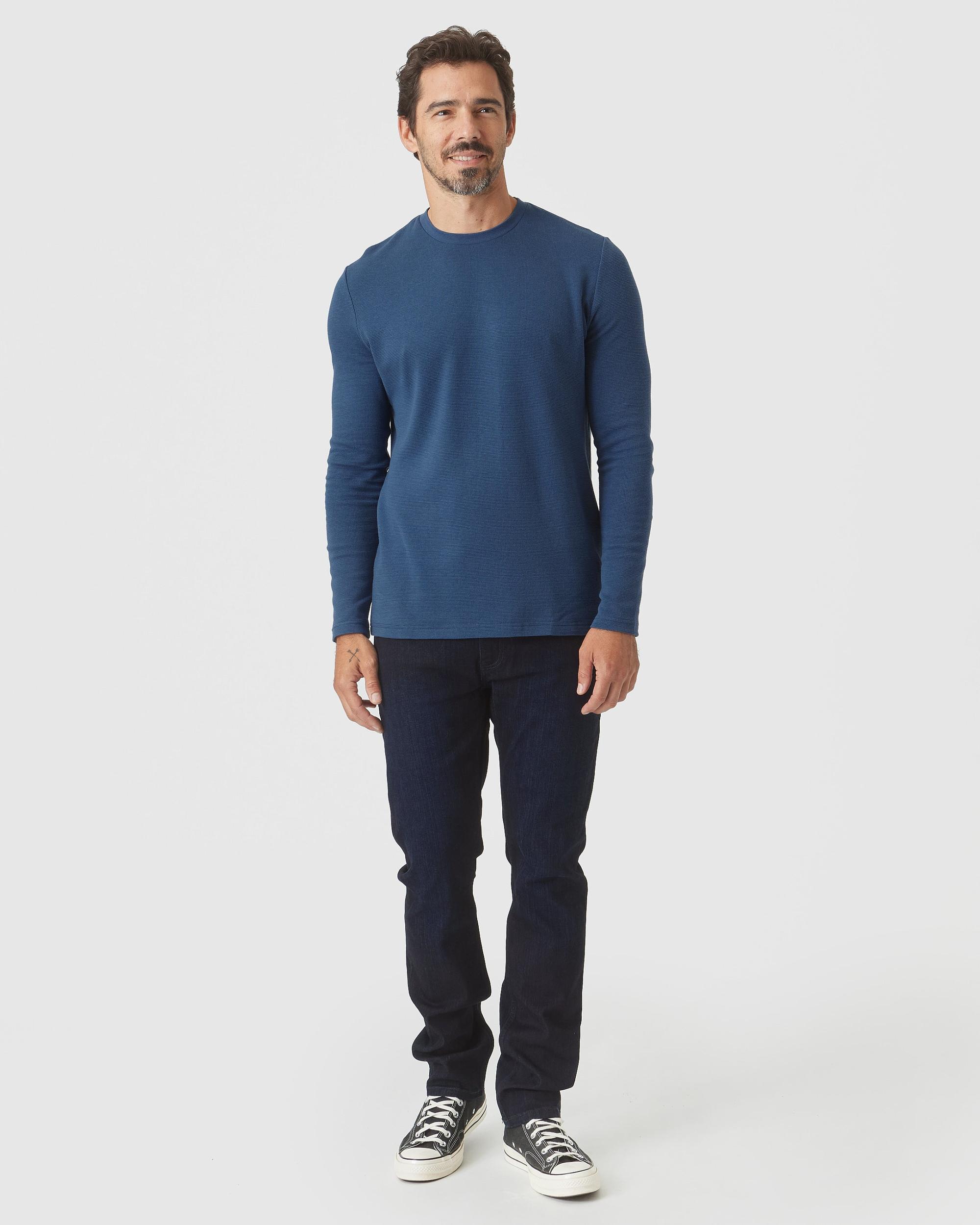 Deep Sea Blue Waffle Long Sleeve Crew Neck Product Image