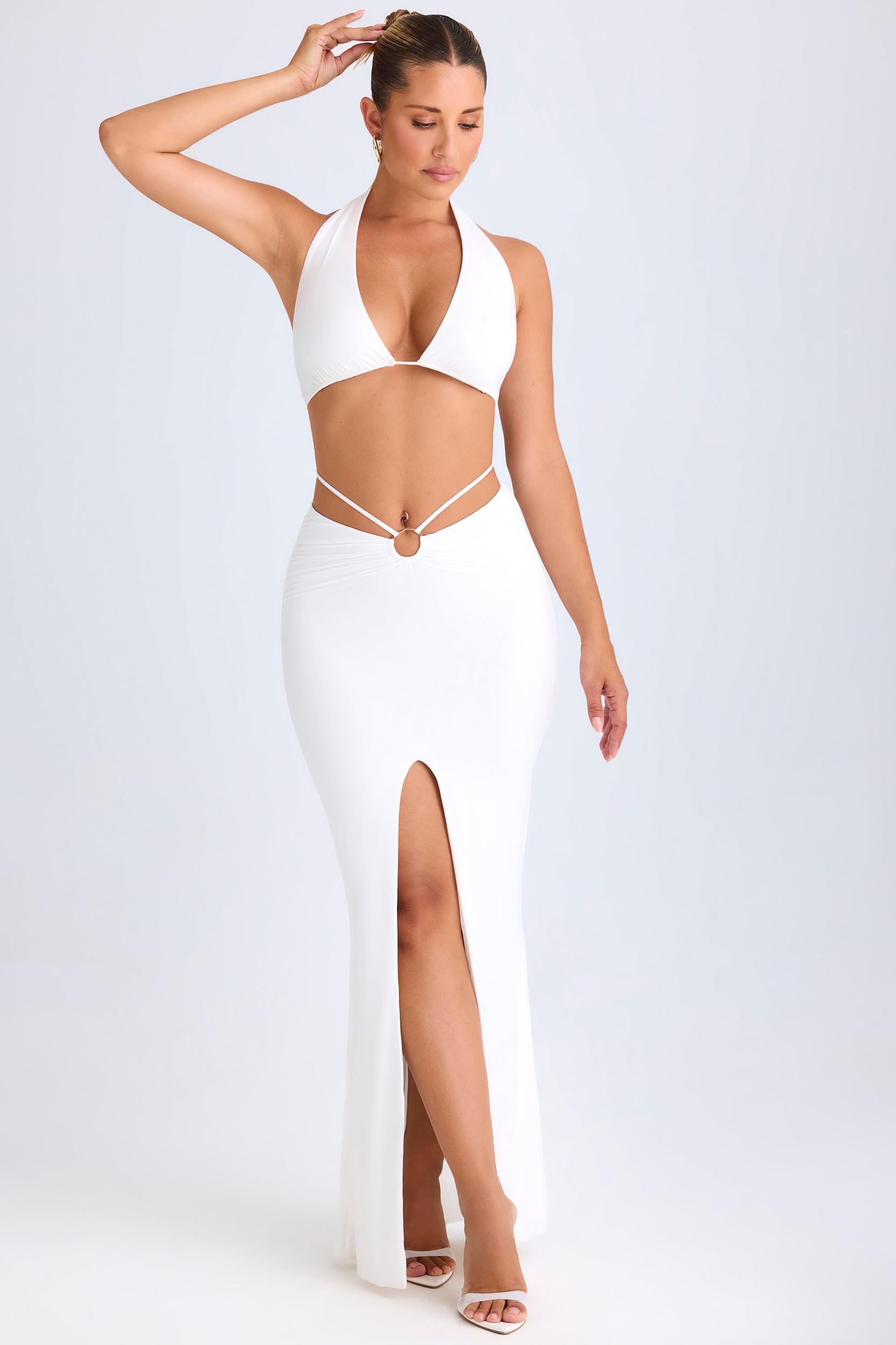 Hardware-Detail Mid-Rise Maxi Skirt in White Product Image