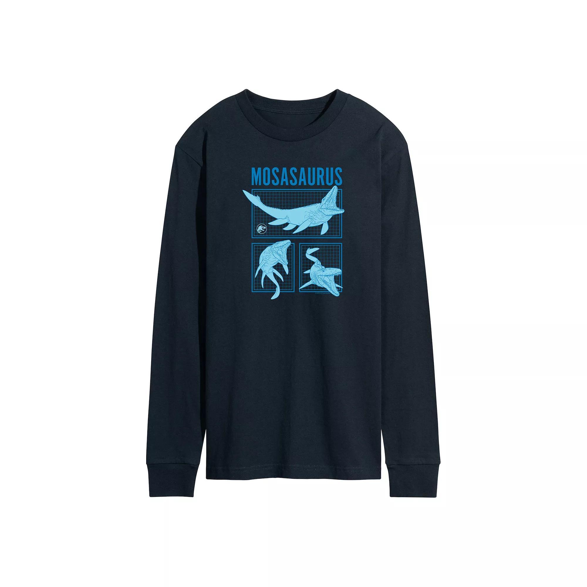 Men's Jurassic World Mosasaurus Grid Long Sleeve, Size: Medium, Blue Product Image
