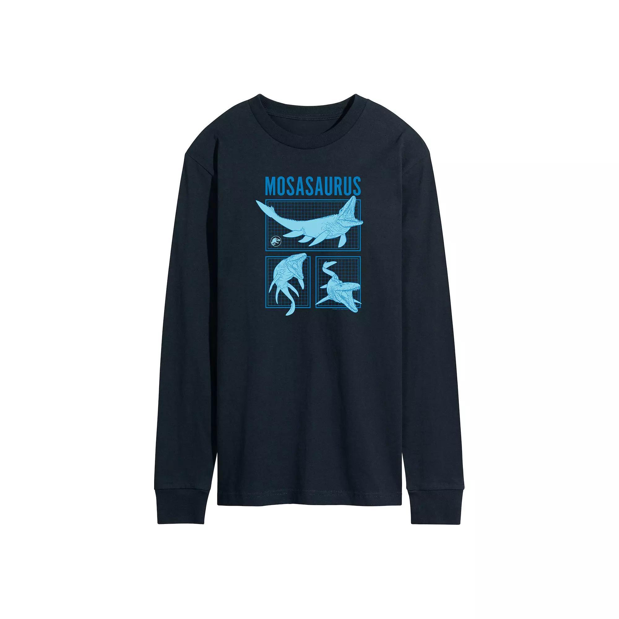 Men's Jurassic World Mosasaurus Grid Long Sleeve, Size: Medium, Blue Product Image