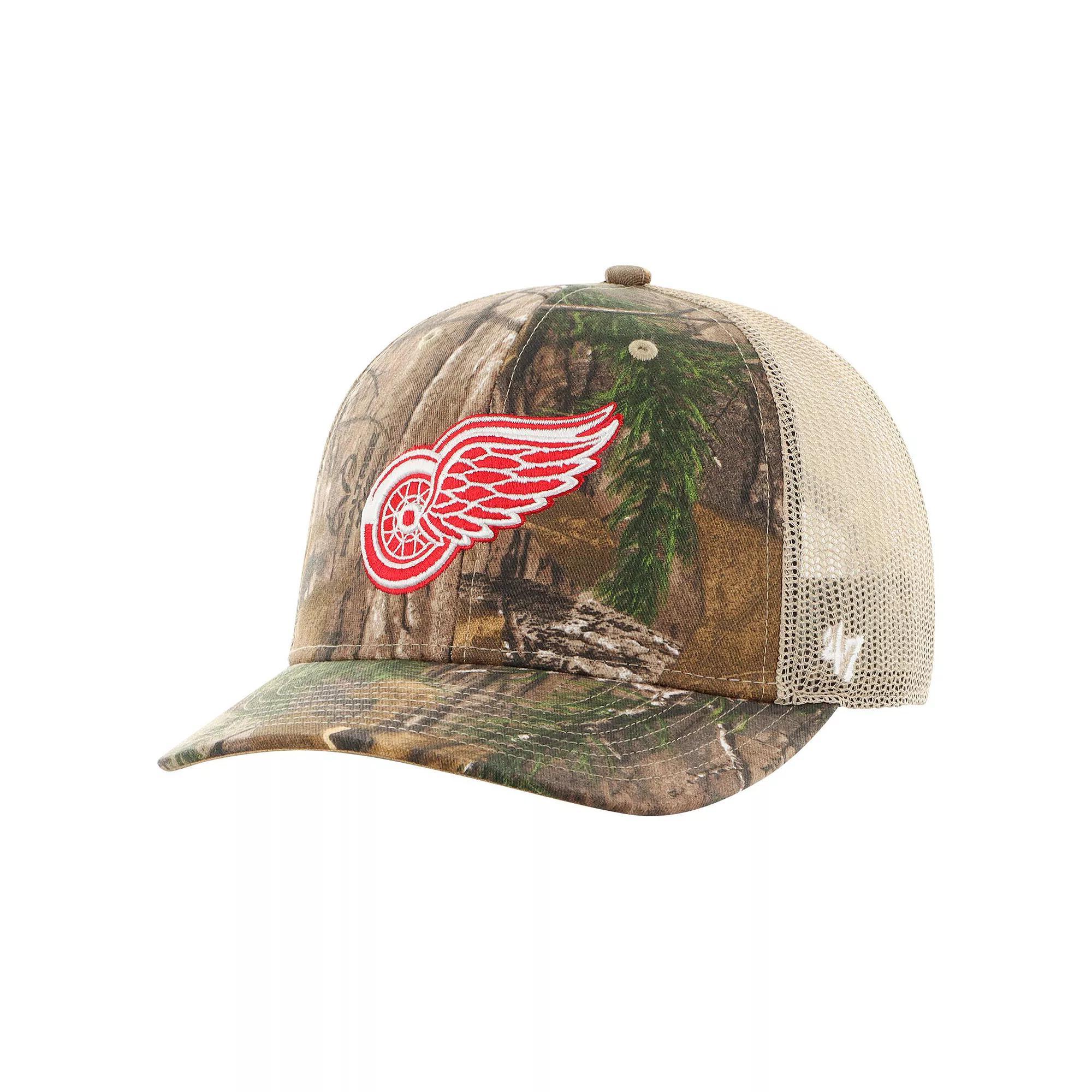 Men's '47 Realtree Camo Detroit Red Wings Logo Trucker Adjustable Hat, Green Product Image
