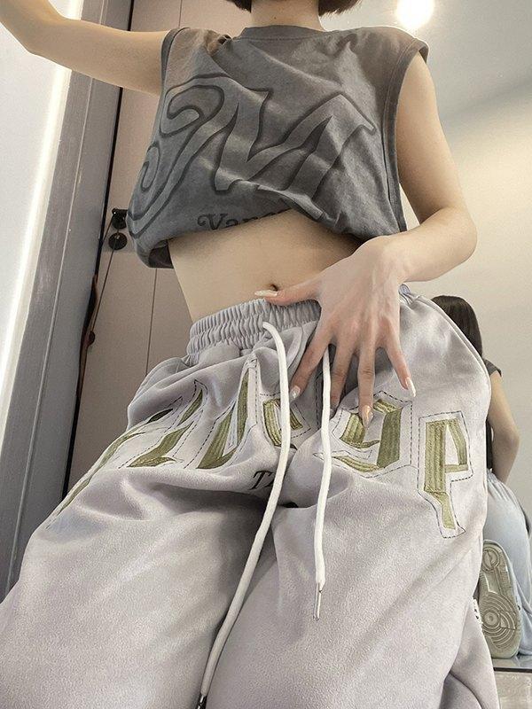 Letter Embroidered Baggy Sweatpants Product Image