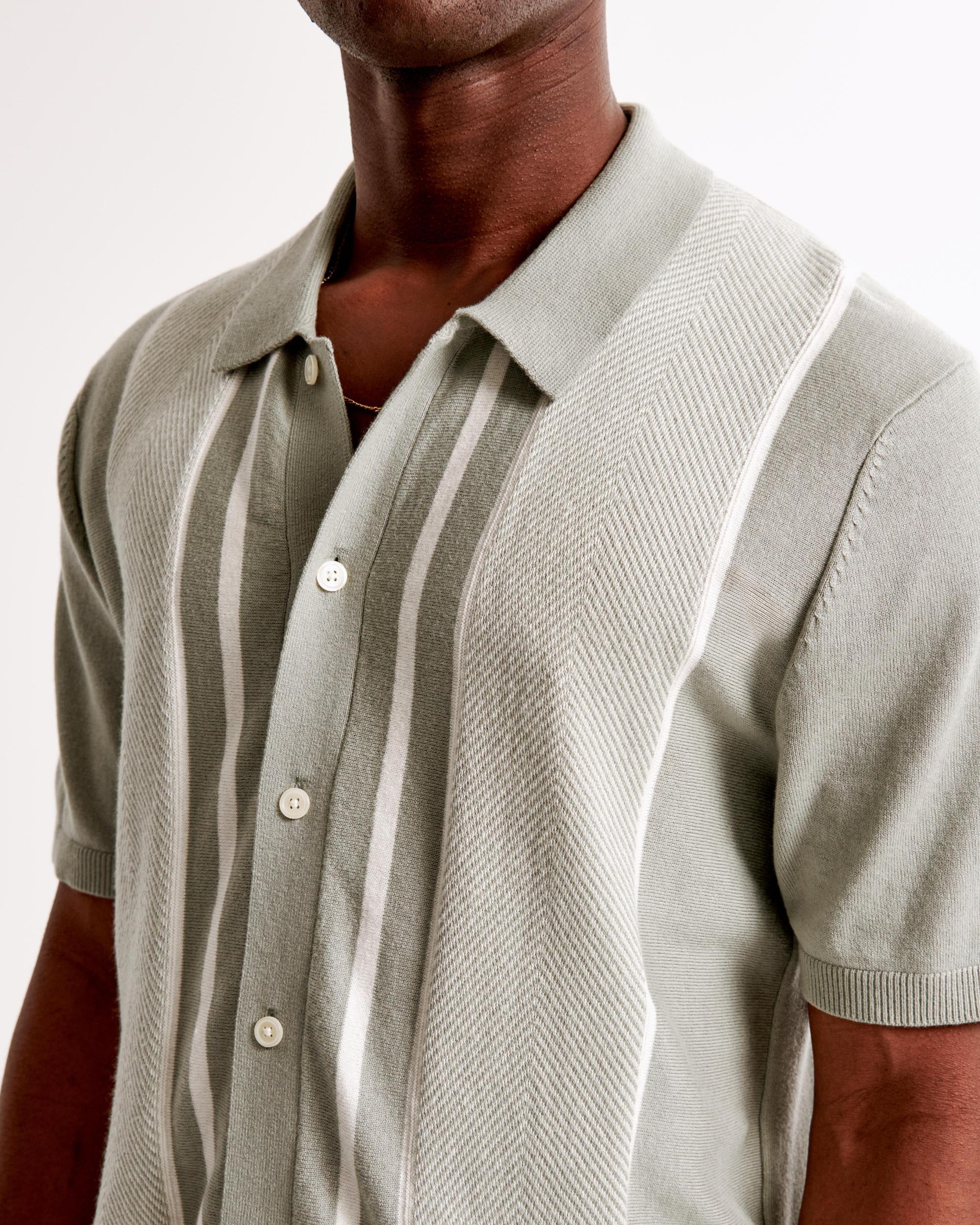Retro Striped Button-Through Sweater Polo Product Image