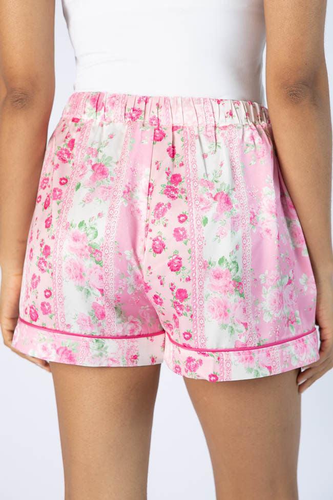 Don't Wake Me Up Pink Multi Floral Satin Pajama Shorts Product Image