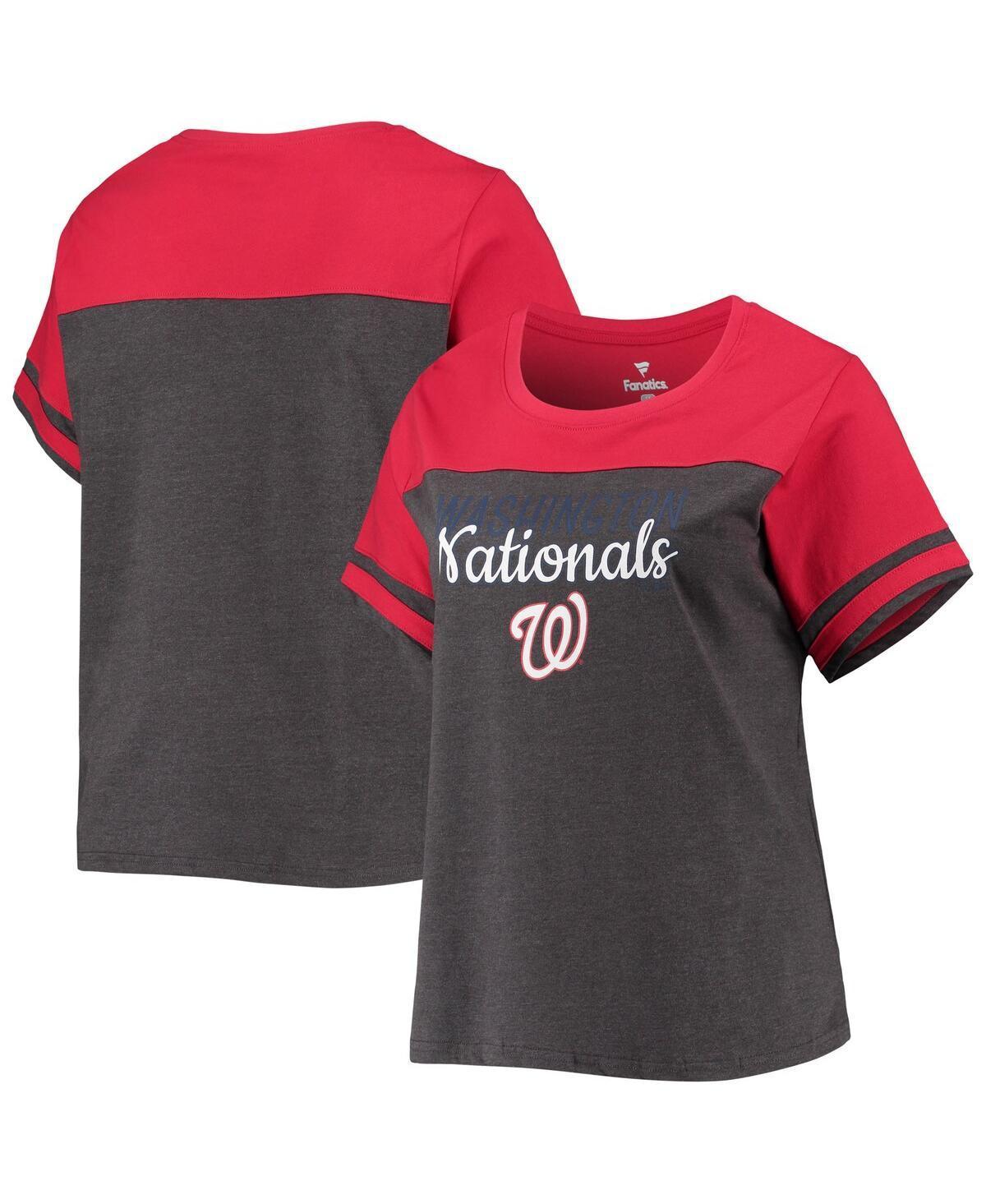 Women's Heathered Charcoal/Red Washington Nationals Plus Size Colorblock T-Shirt, Size: 3XL Product Image