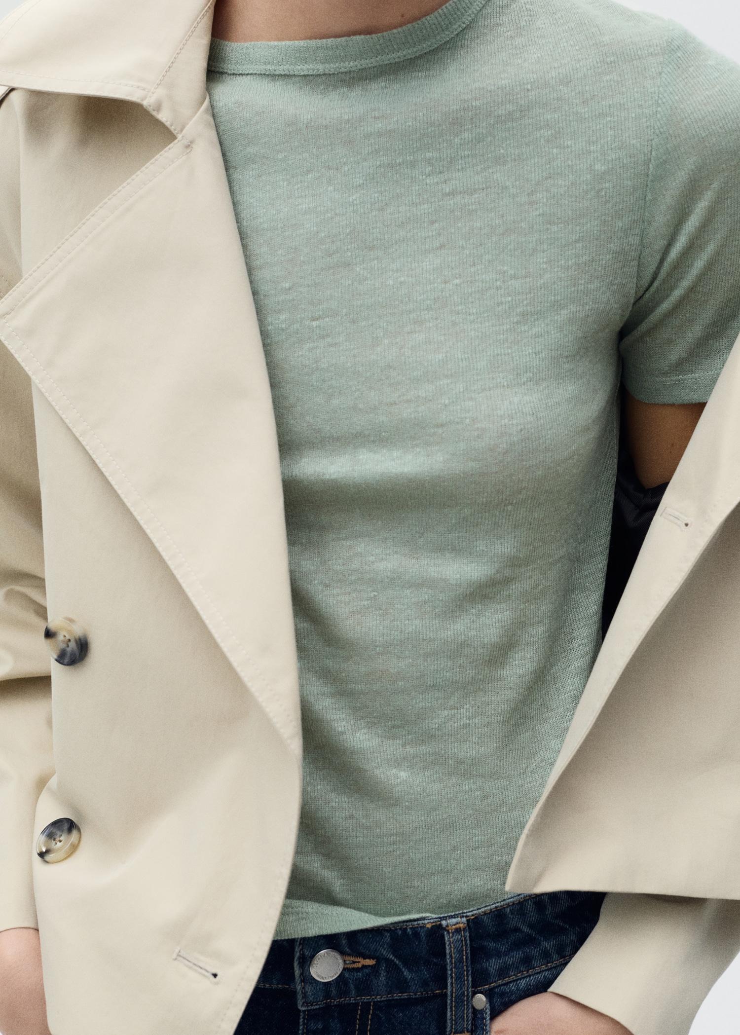 Fitted linen t-shirt - Women | MANGO USA Product Image