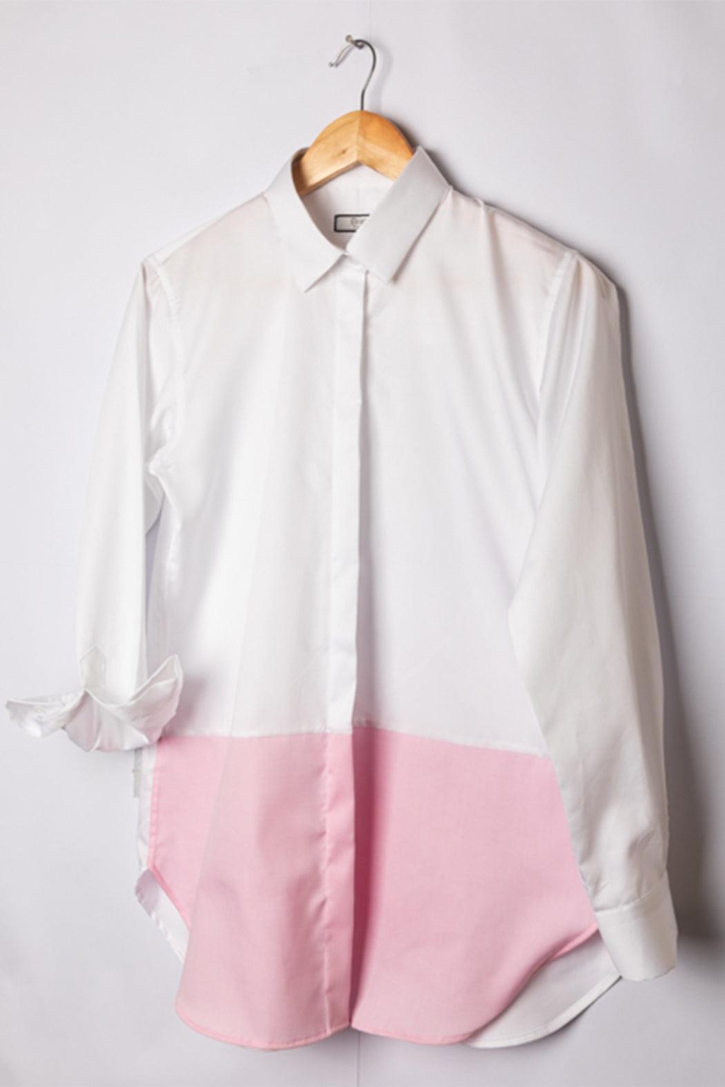 WHITE PINK COLOR BLOCK SHIRT Product Image