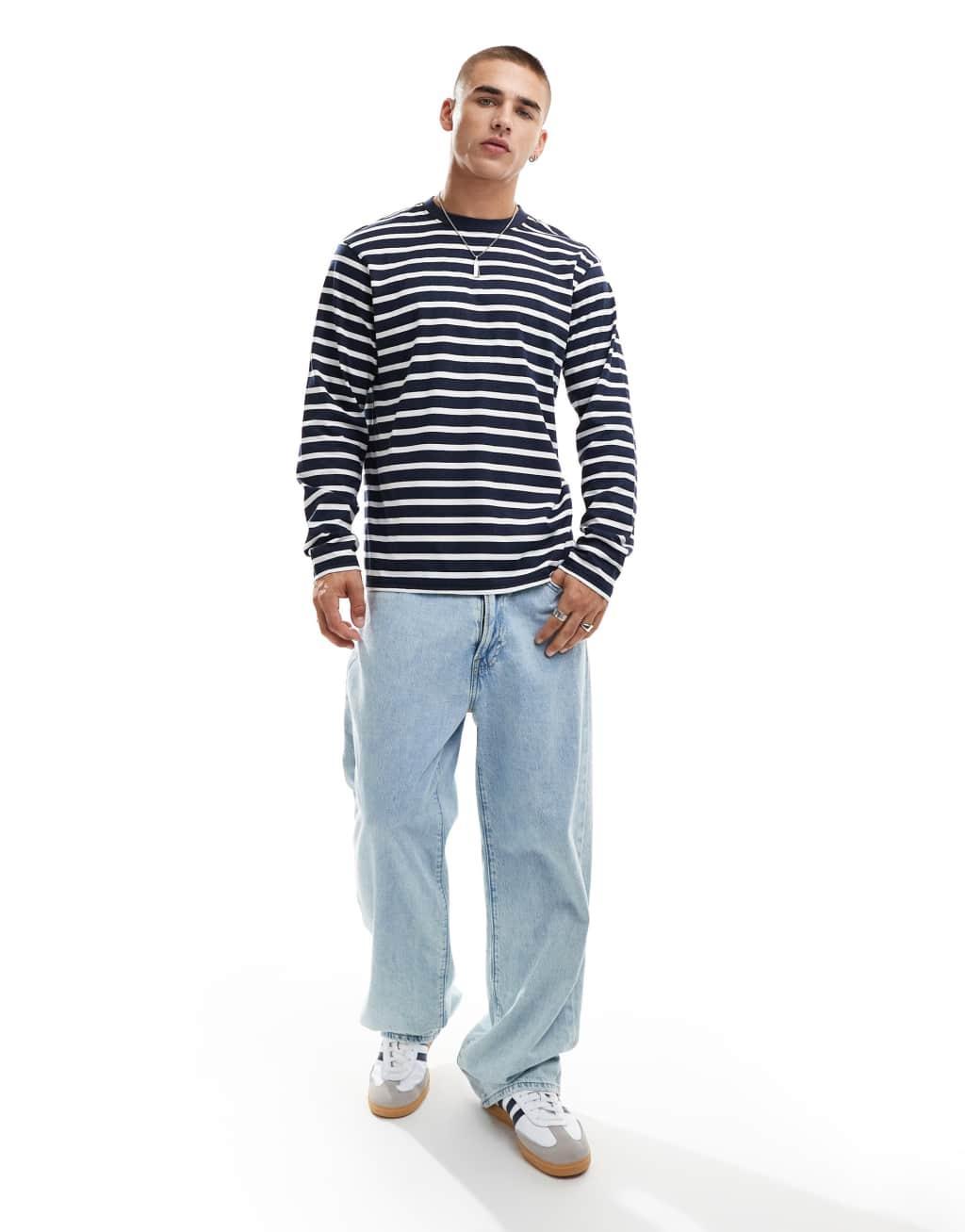 Another Influence relaxed fit striped t-shirt in navy Product Image