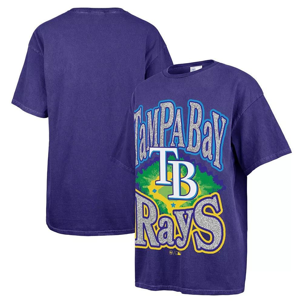 Women's '47 Navy Tampa Bay Rays Flashing Lights Boyfriend T-Shirt, Size: Small/Medium, Blue Product Image