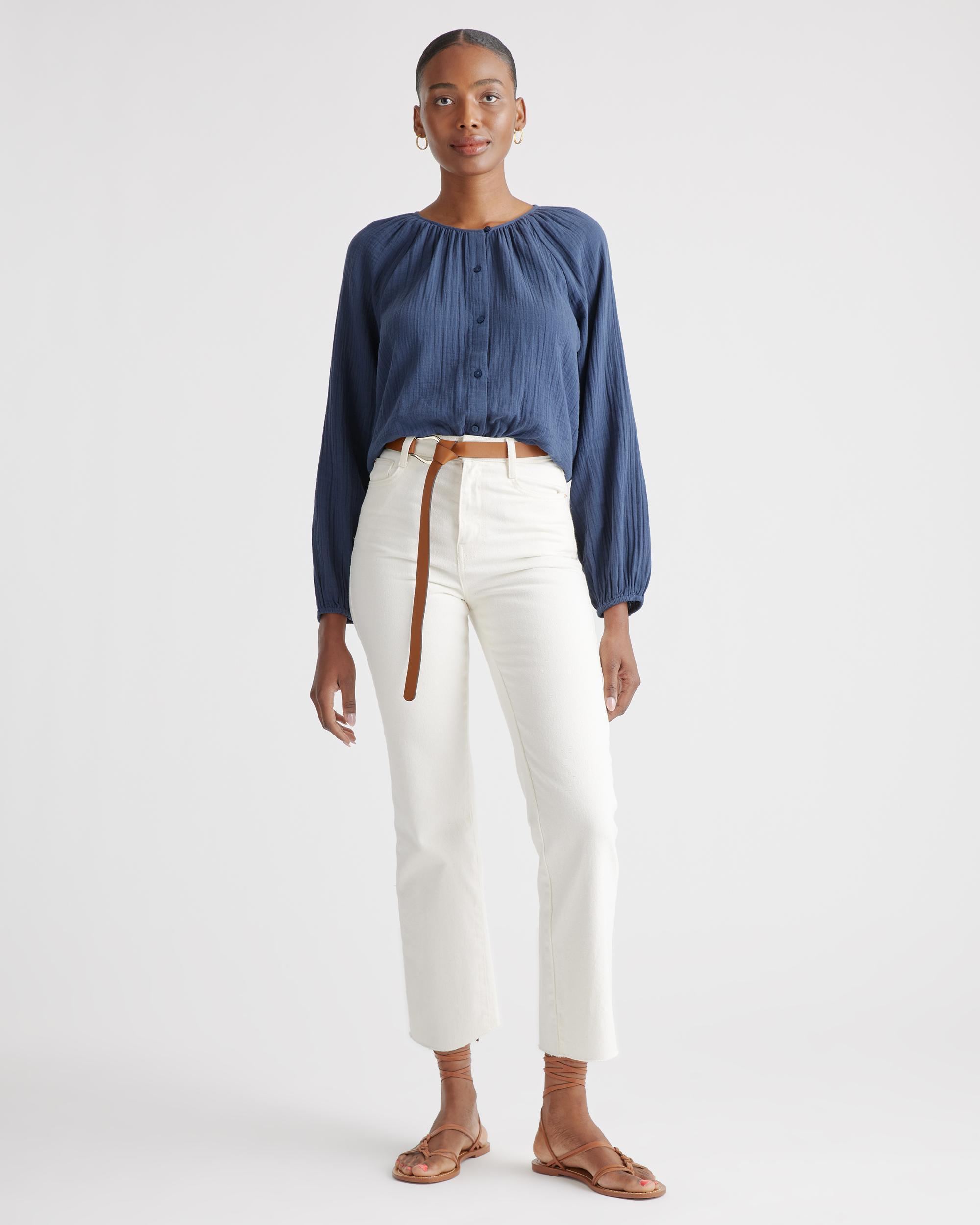 Quince | Women's Gauze Peasant Blouse Organic Cotton Product Image