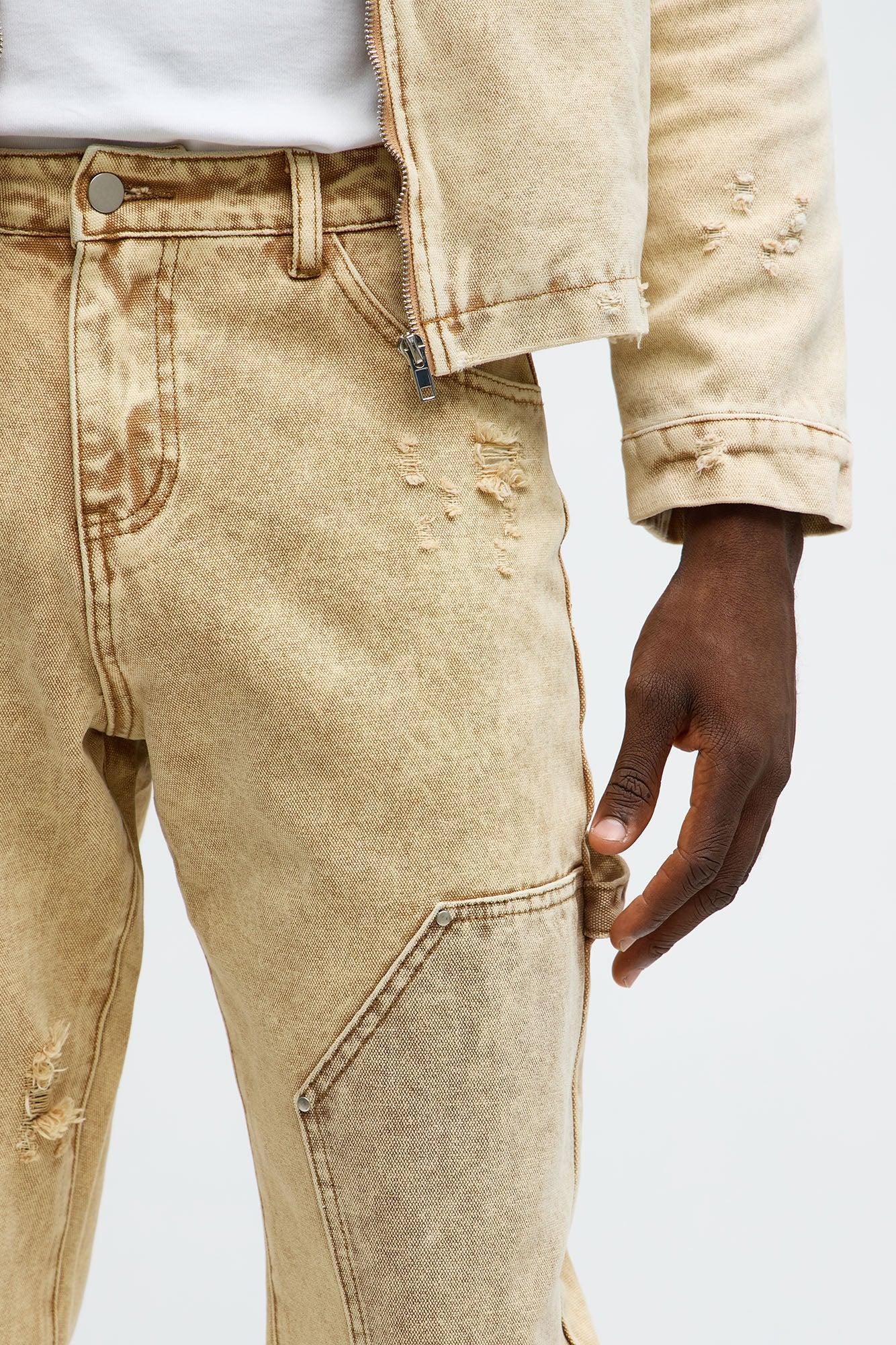 Straight Distressed Carpenter Jean - Tan Product Image