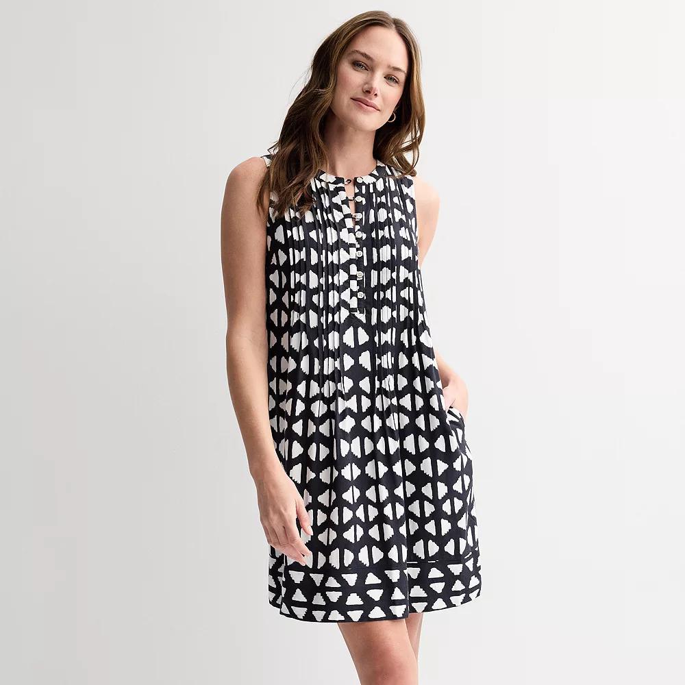 Women's Sonoma Goods For Life® Sleeveless Pintuck Dress, Size: Medium, Black Triangle Geo Product Image