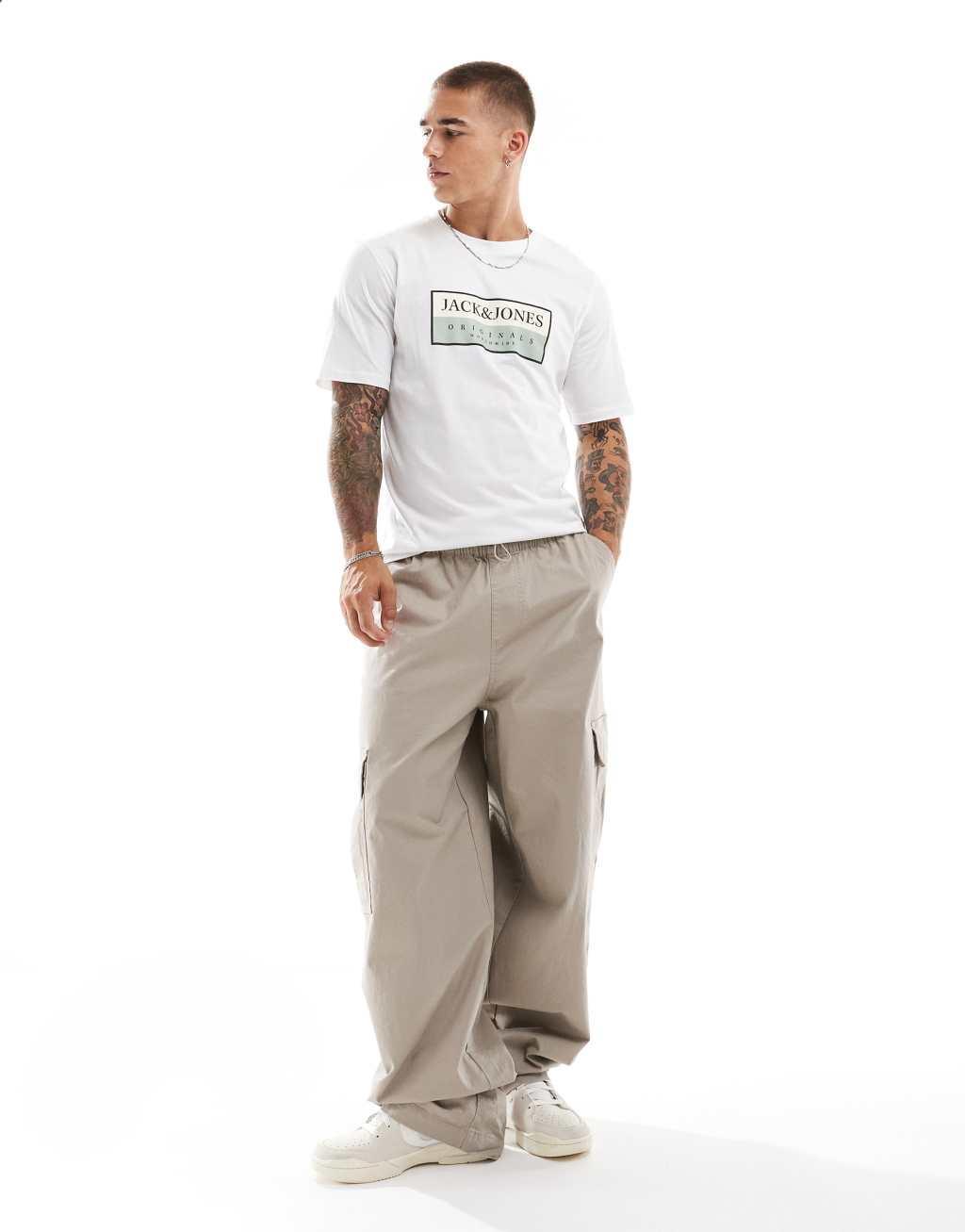 Jack & Jones oversized t-shirt with front logo in white Product Image