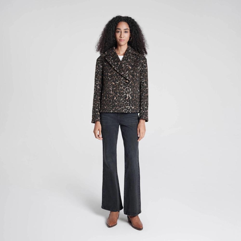 Womens Pea Coat - A New Day Brown Leopard Print XL Product Image