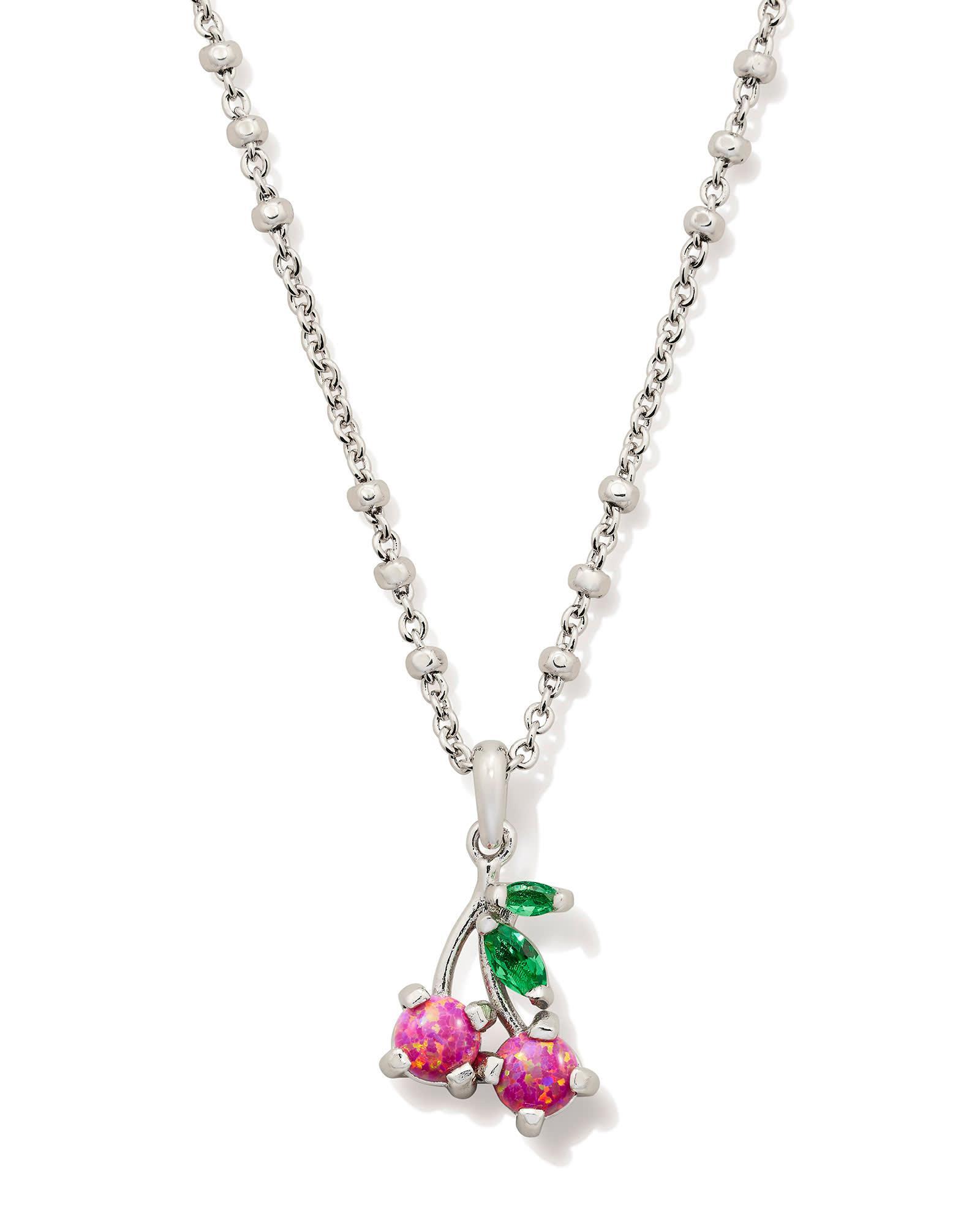 Cherry Silver Short Pendant Necklace in Berry Kyocera Opal Product Image