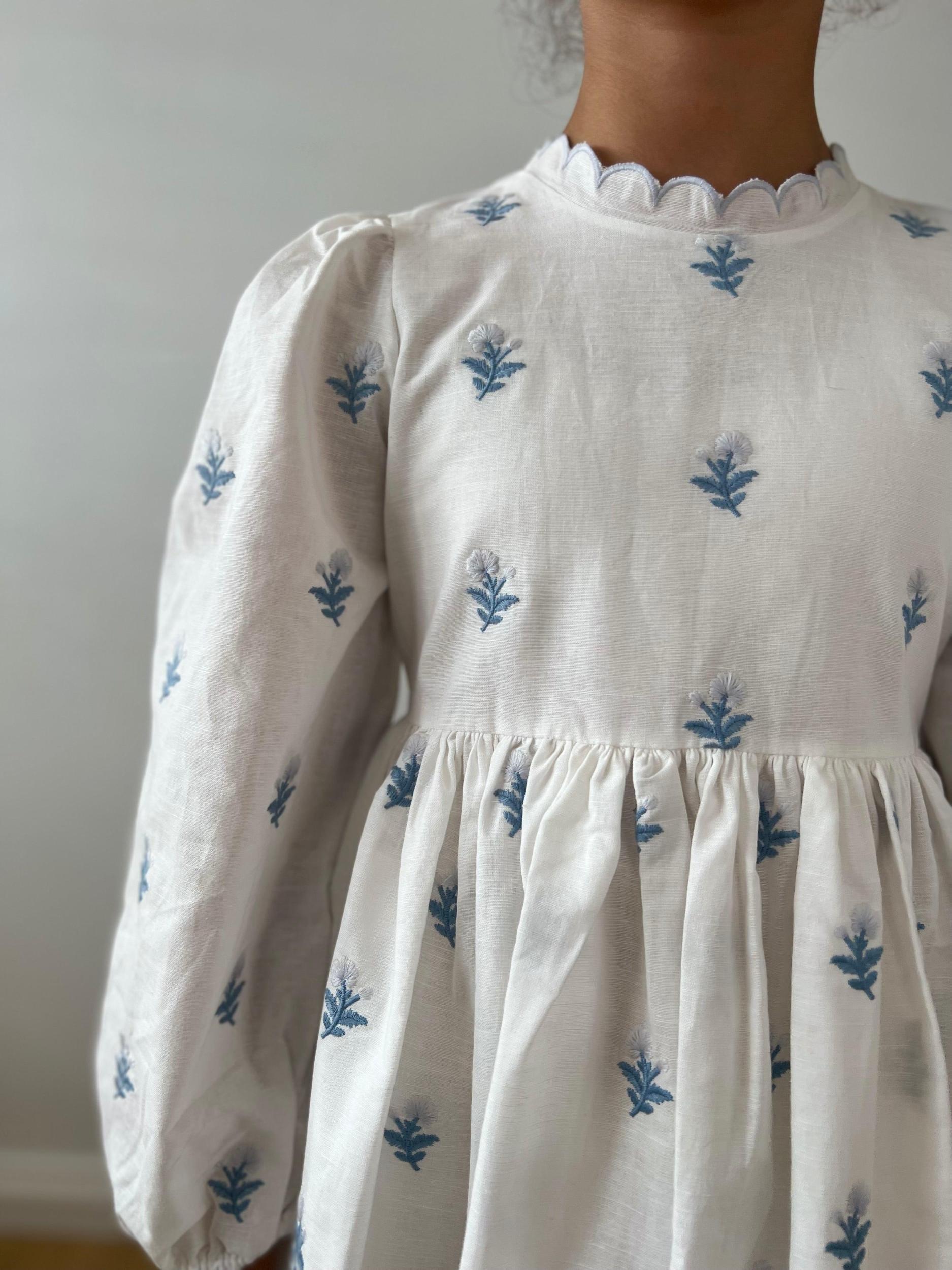 Petite Amalie Embroidered Rose Linen Dress Product Image