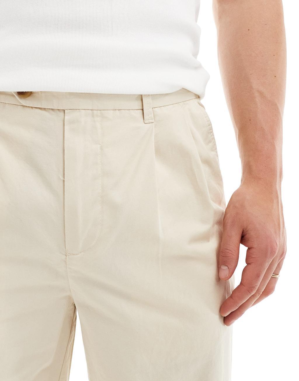 Selected Homme relaxed fit crop pants in cream Product Image