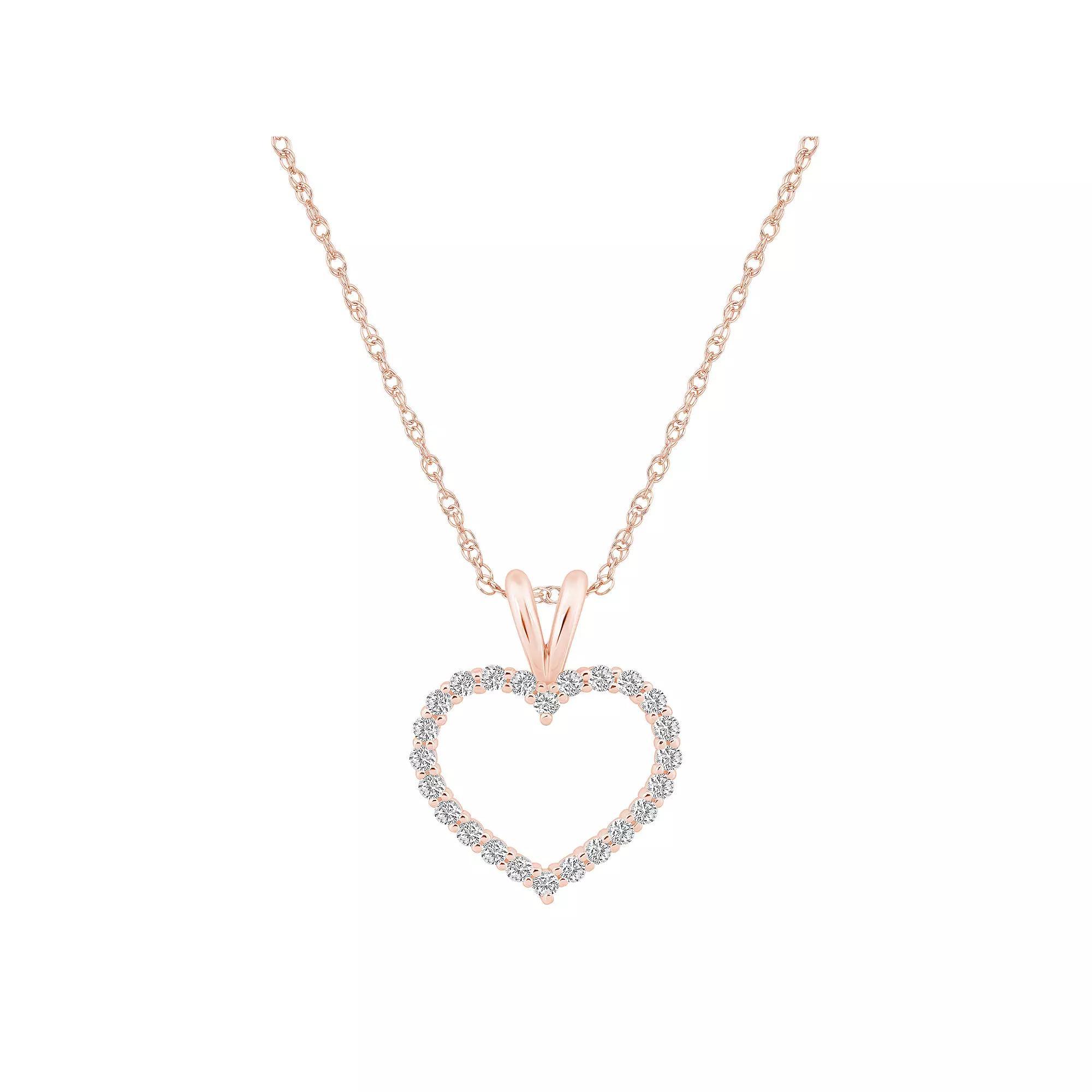 Alyson Layne 14k Gold 1/4 Carat T.W. Diamond Heart Pendant Necklace, Women's, Size: 18", 14k Rose Gold Product Image