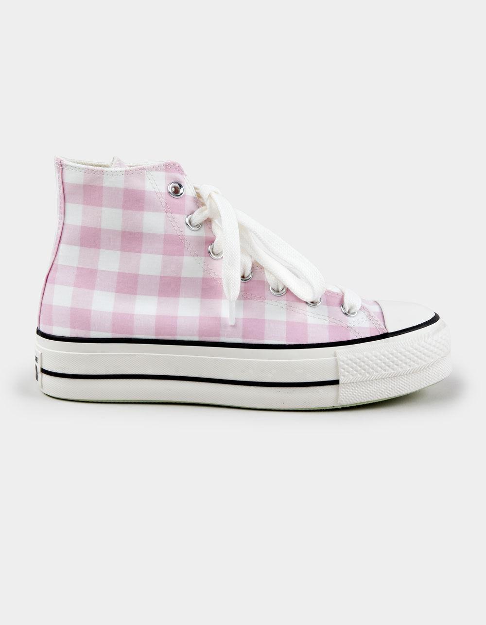 CONVERSE Chuck Taylor All Start Lift Gingham Womens High Top Platform Shoes - WHT/LT PNK Product Image