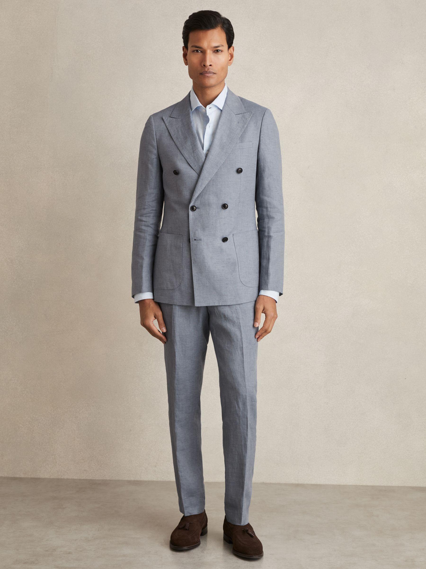 Linen Slim-Fit Suit Trousers in Airforce Blue Product Image