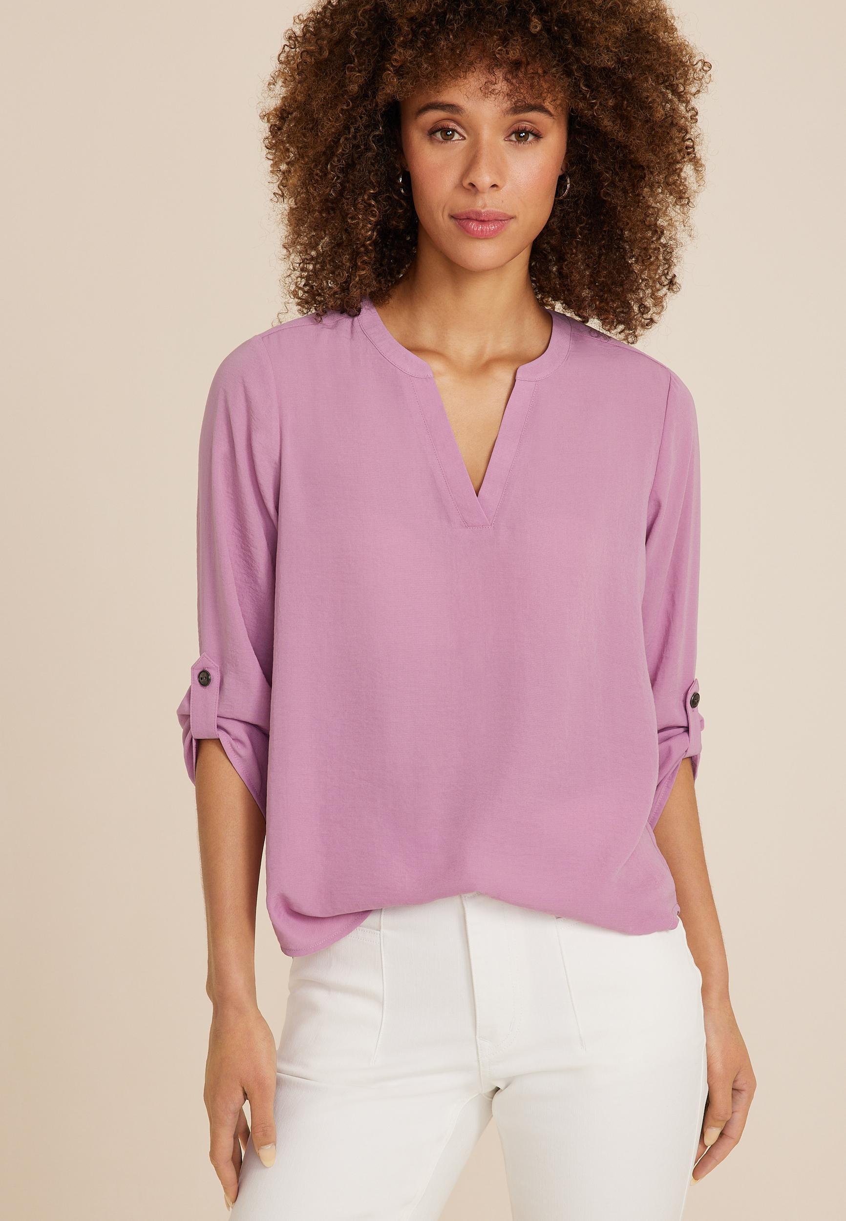 Maurices Womens X Small Size Atwood 3/4 Sleeve Popover Blouse Green Product Image