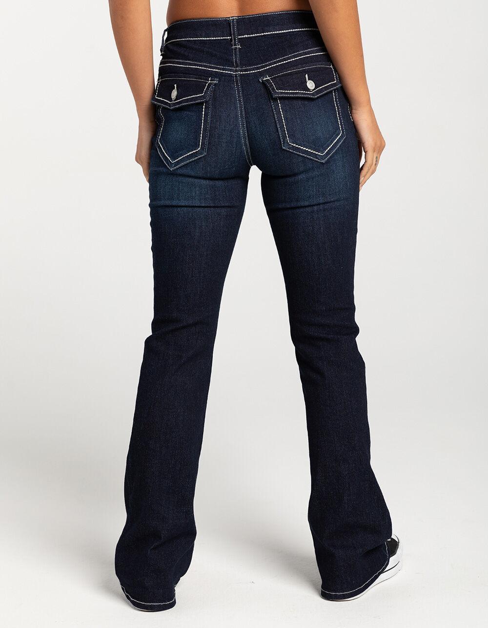 RSQ Womens Low Rise Stitch Flap Pocket Flare Jeans - Dark Wash Product Image