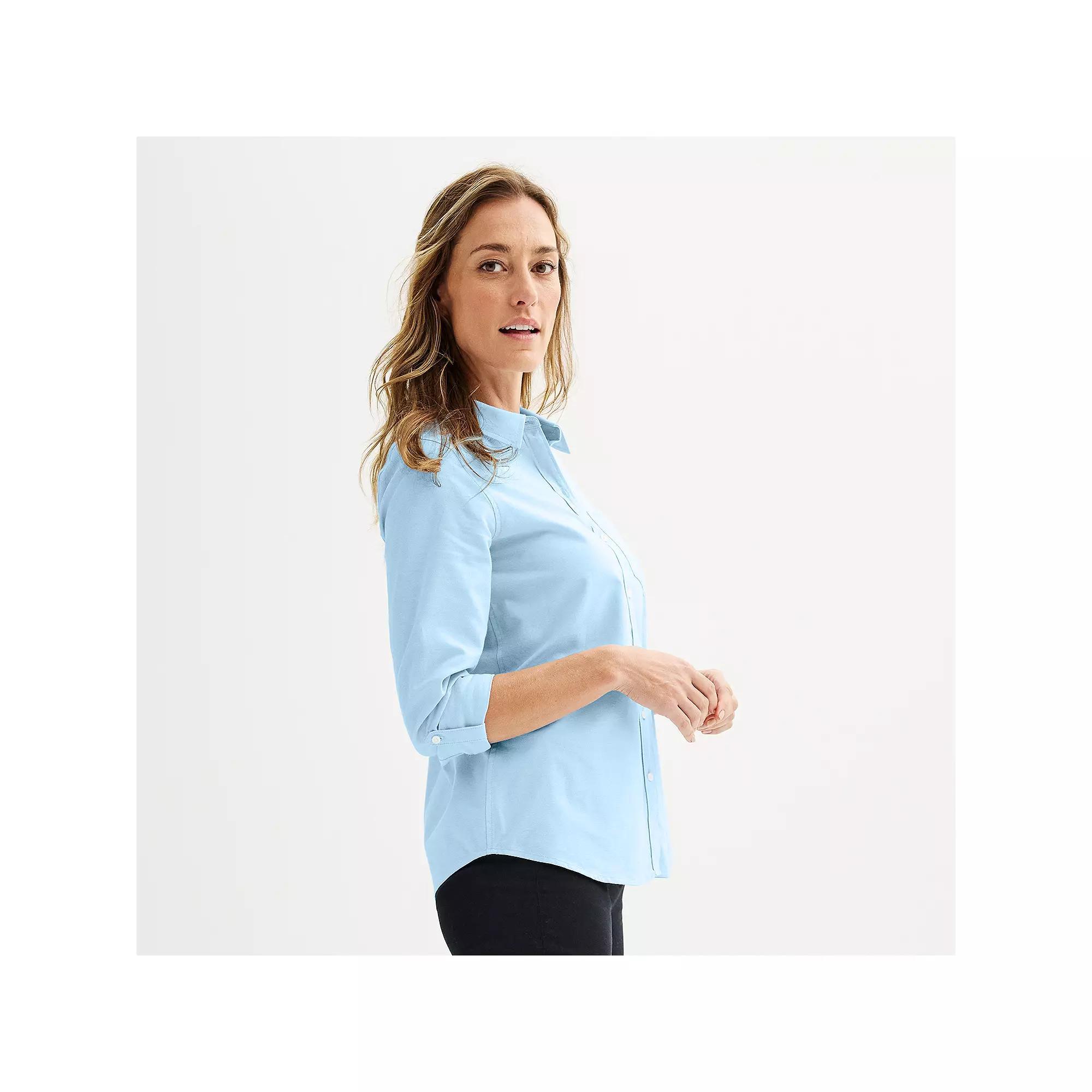 Women's Croft & Barrow® Essential One Pocket Button Down Shirt, Size: XXL, Secret Peri Product Image