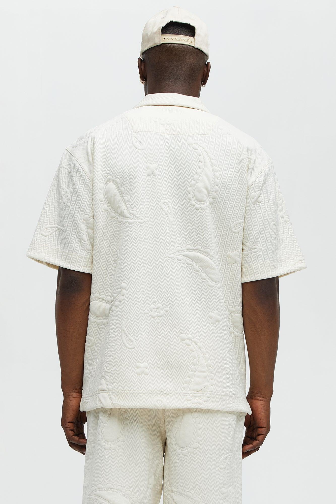 Heavyweight Textured Jacquard Knit Button Up Shirt - Off White Product Image