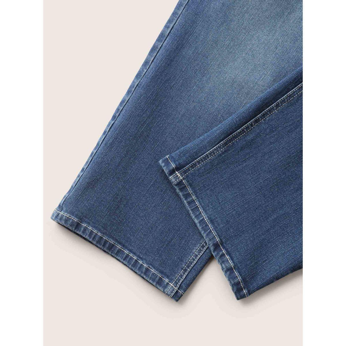 Plus Size High Stretch Slanted Pocket Slim Cropped Jeans Women Denimblue Casual Button High stretch Slanted pocket Jeans BloomChic 20/2X Product Image