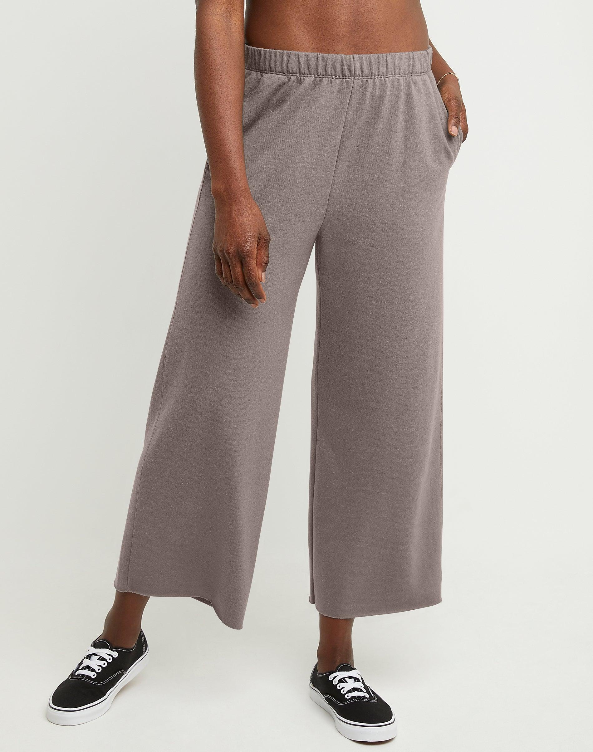 Hanes Originals Womens French Terry Wide Leg Cropped Pants Natural XL Product Image